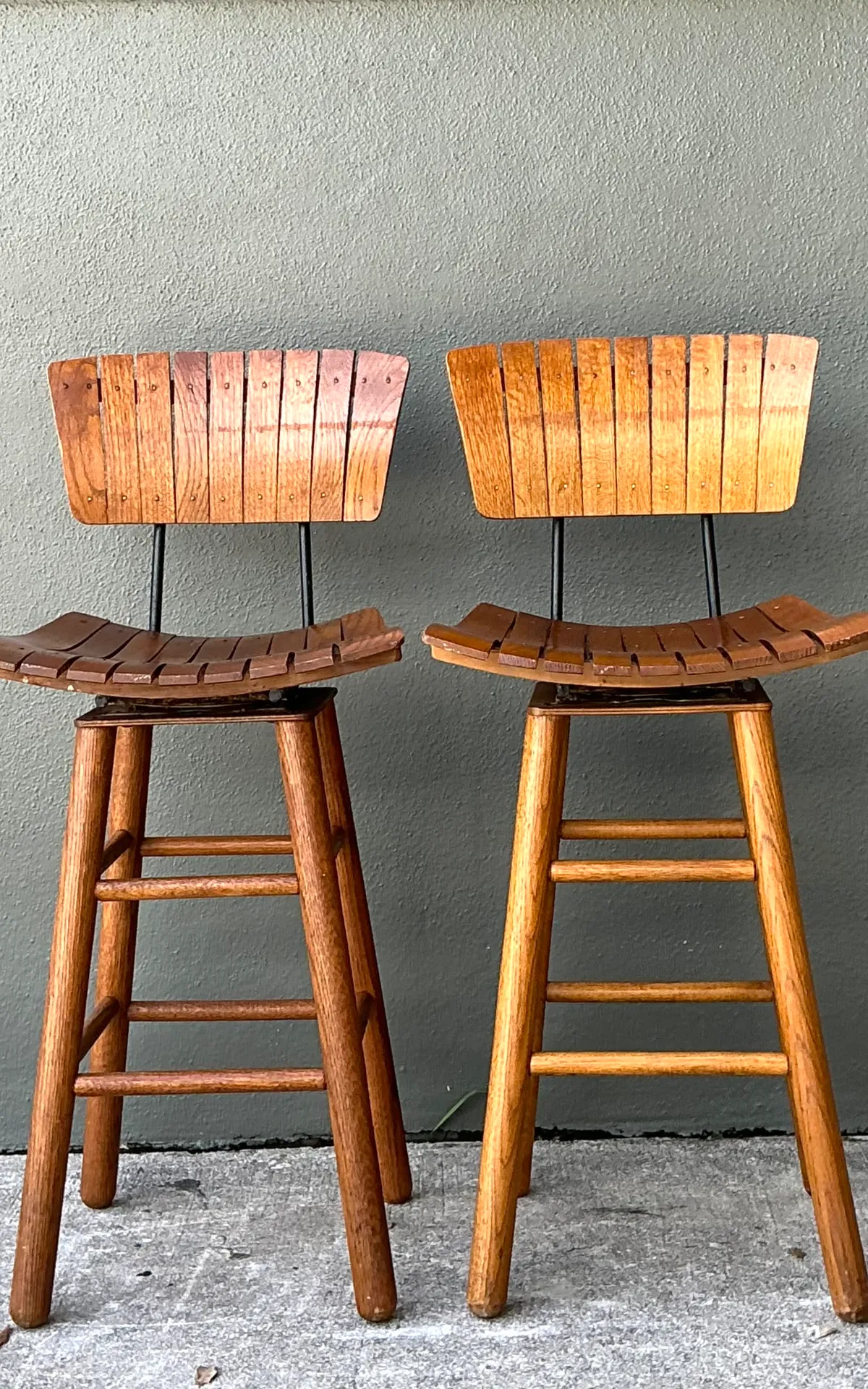 MCM Slat Back Bar Stools After Arthur Umanoff - Pair — additional photo 7