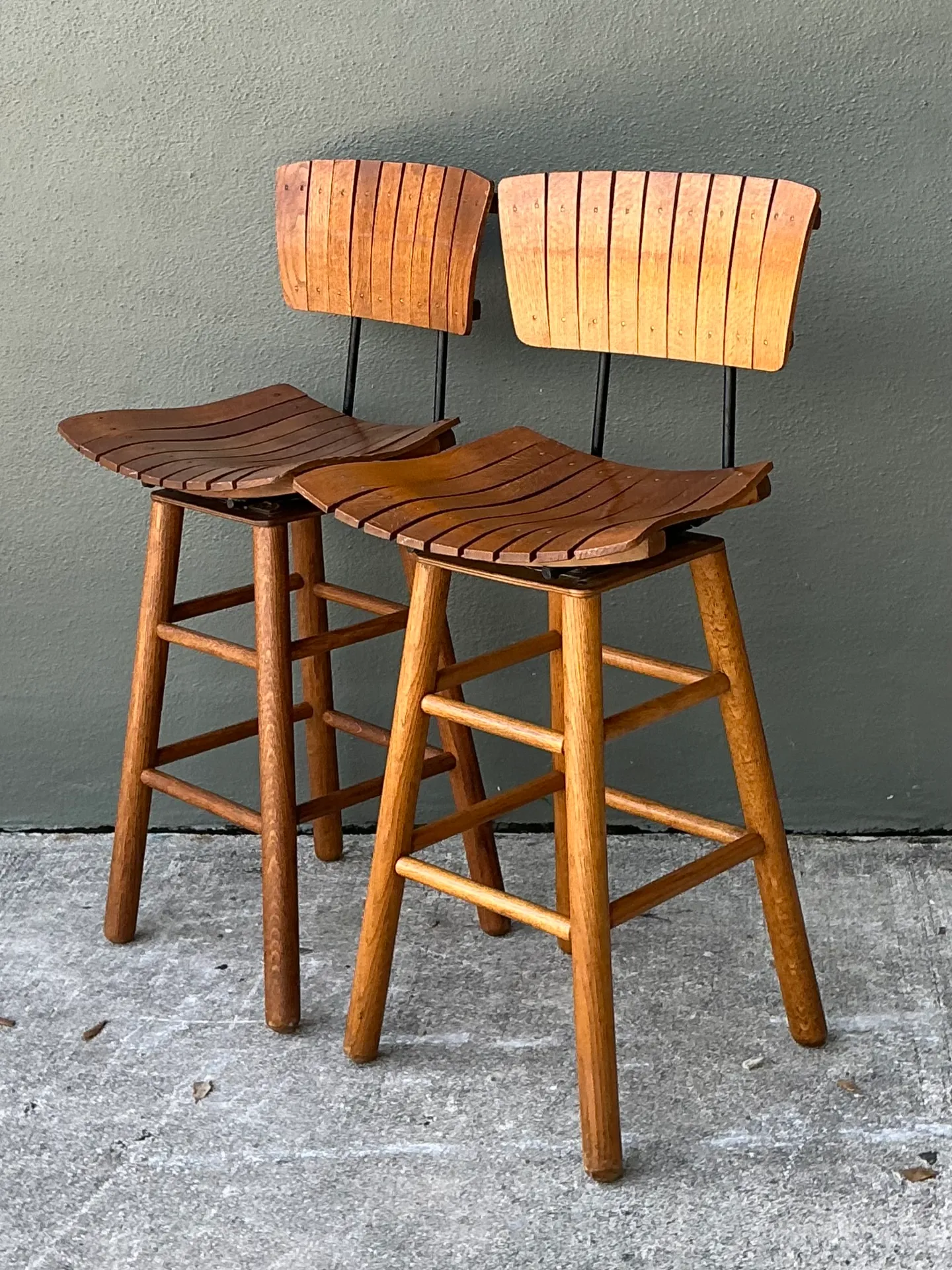 MCM Slat Back Bar Stools After Arthur Umanoff - Pair — additional photo 2