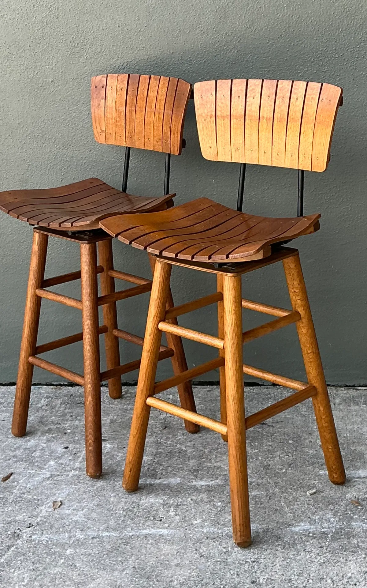 MCM Slat Back Bar Stools After Arthur Umanoff - Pair — additional photo 2