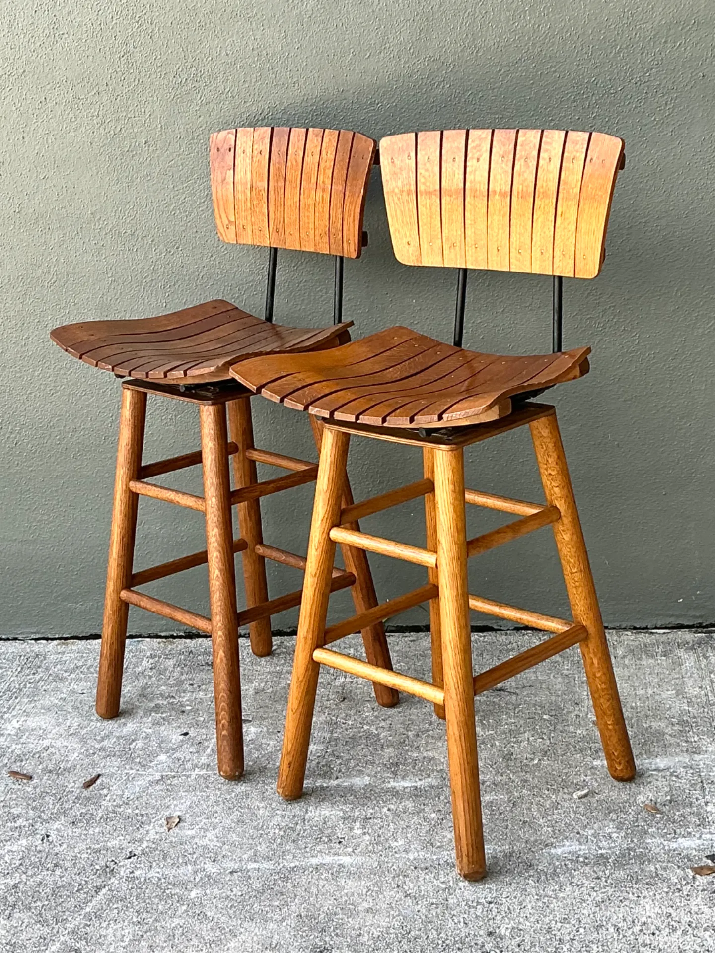 MCM Slat Back Bar Stools After Arthur Umanoff - Pair — additional photo 4