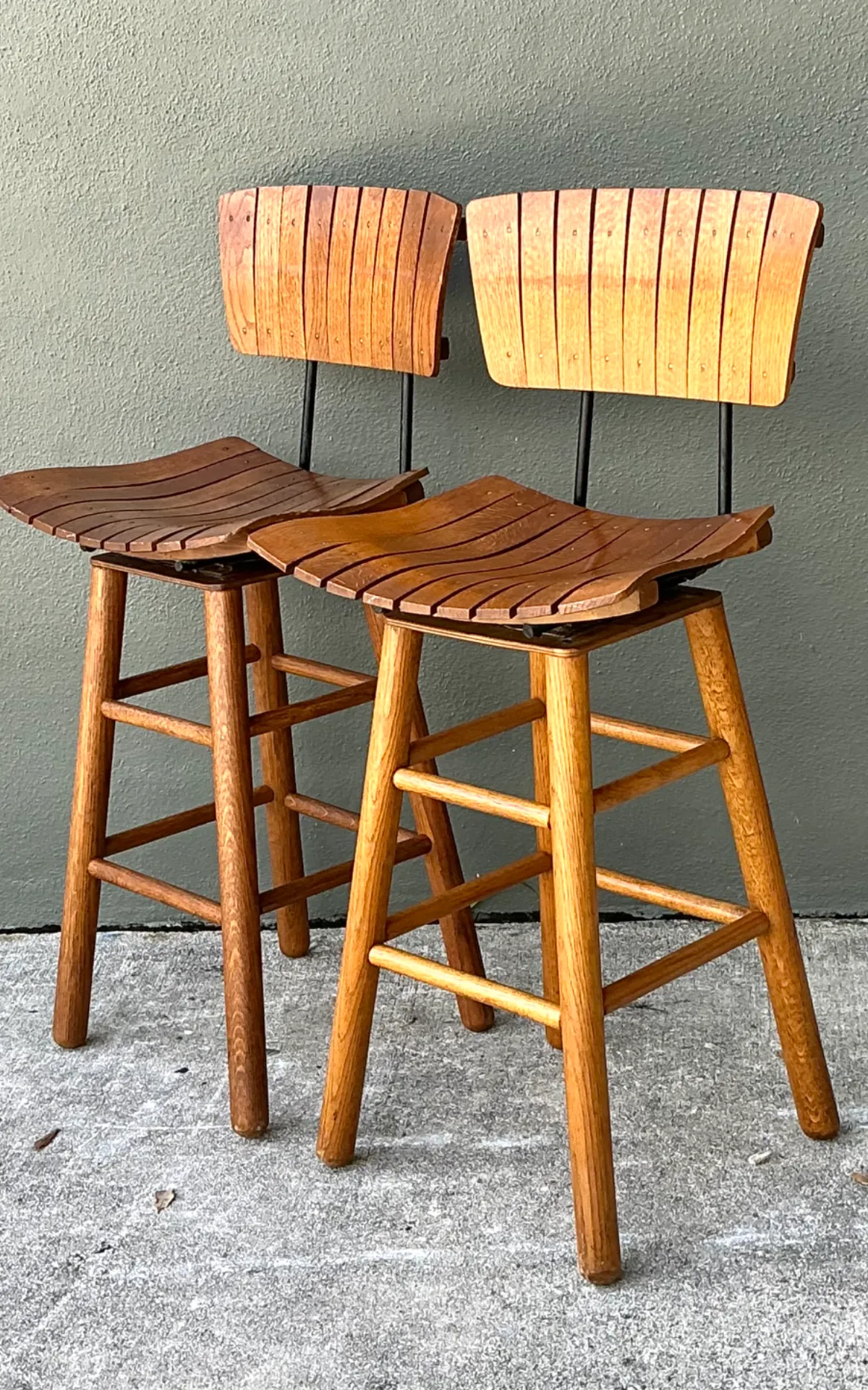 MCM Slat Back Bar Stools After Arthur Umanoff - Pair — additional photo 4