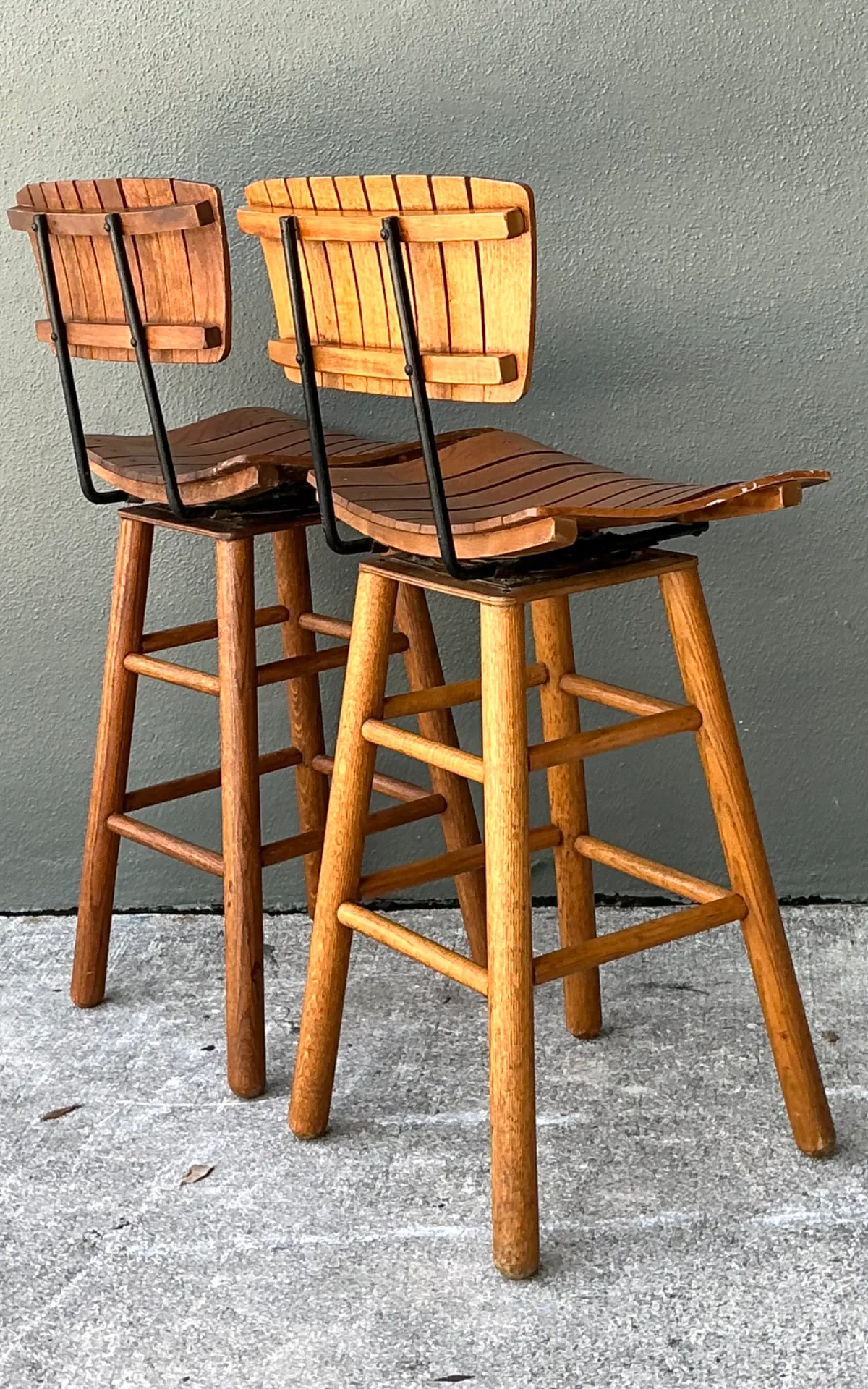 MCM Slat Back Bar Stools After Arthur Umanoff - Pair — additional photo 8
