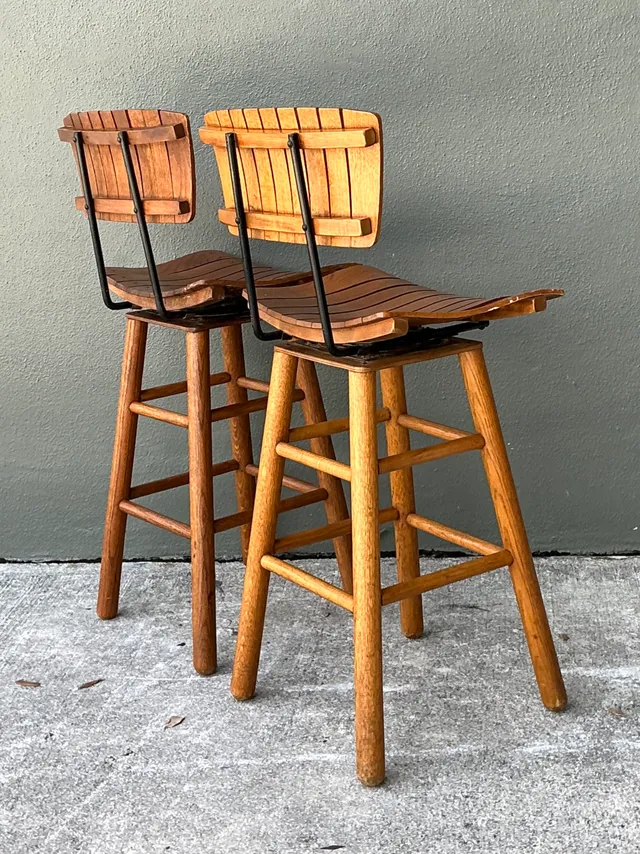 MCM Slat Back Bar Stools After Arthur Umanoff - Pair — additional photo 8