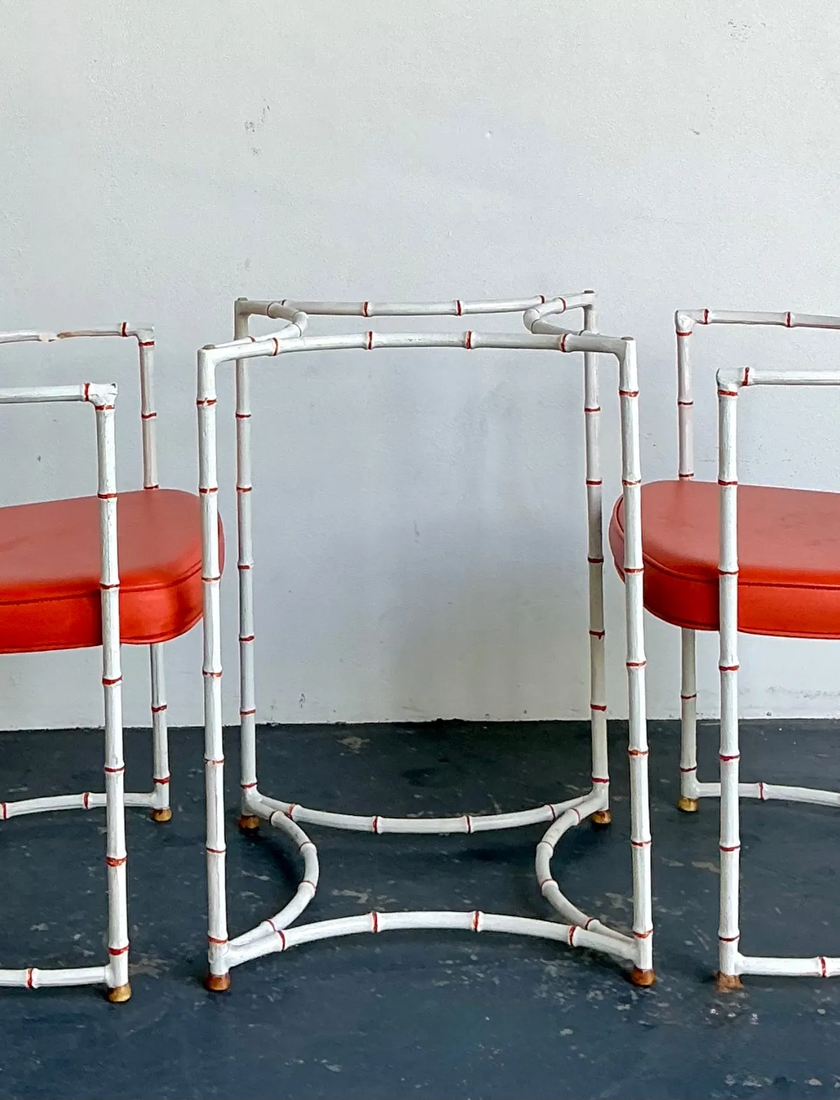Vintage Faux Metal Bamboo Patio Hollywood Chairs and Table Set — additional photo 3