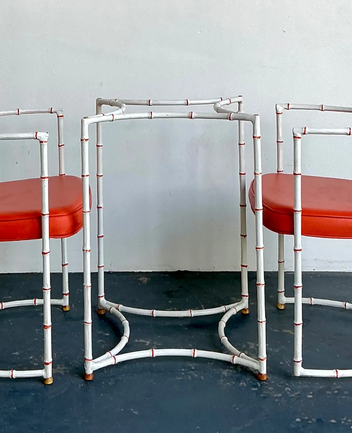 Vintage Faux Metal Bamboo Patio Hollywood Chairs and Table Set — additional photo 2