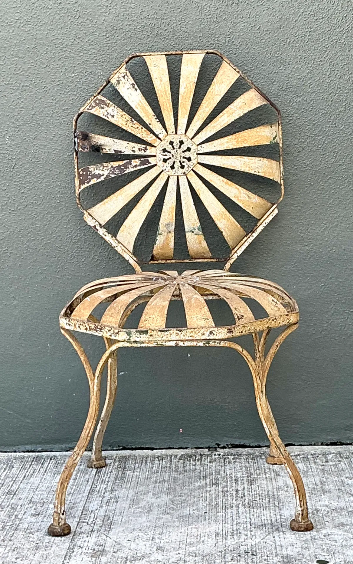 Vintage Heavily Distressed Francois Carre Sunburst Metal Chair — additional photo 8