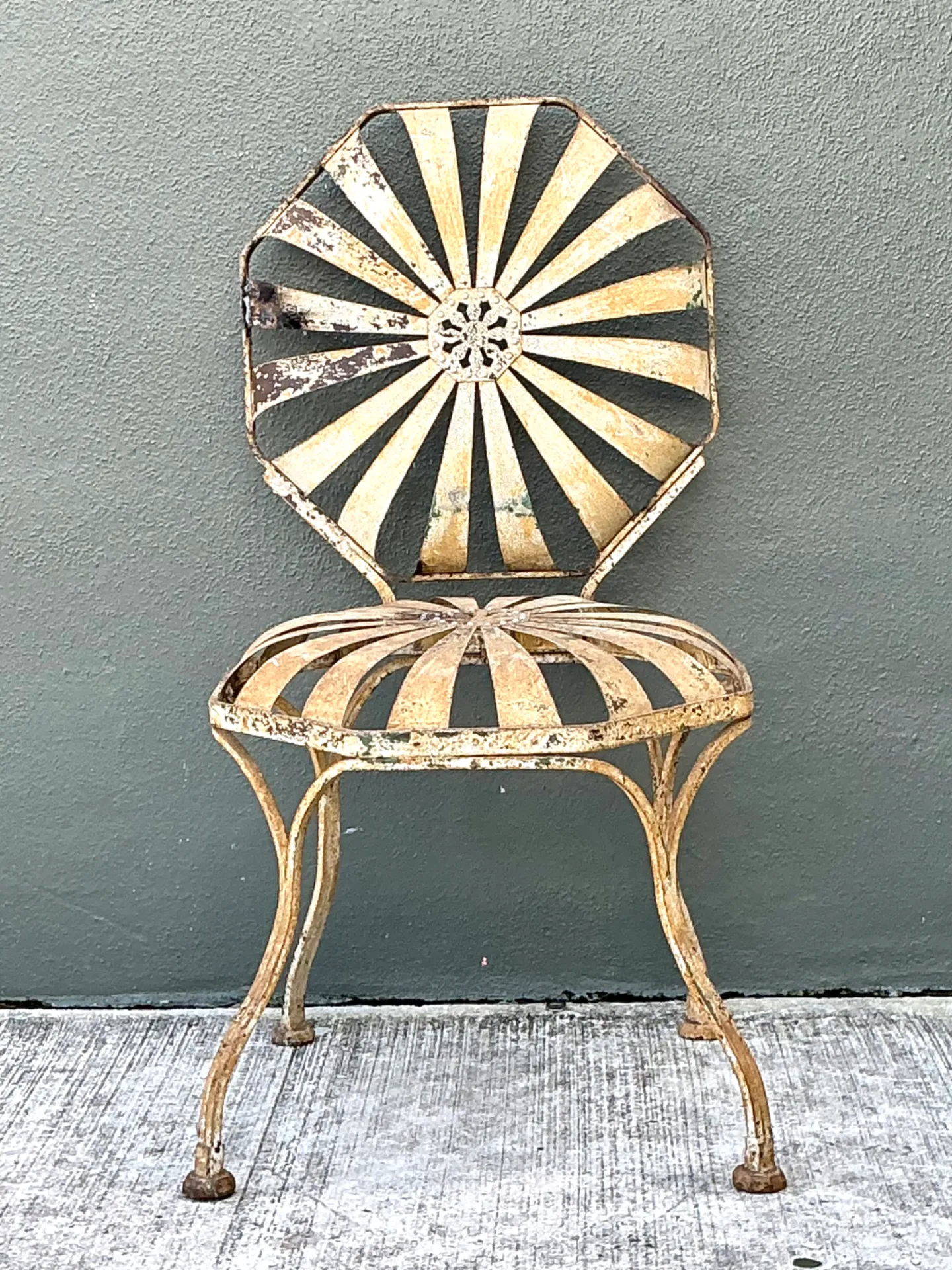 Vintage Heavily Distressed Francois Carre Sunburst Metal Chair — additional photo 2