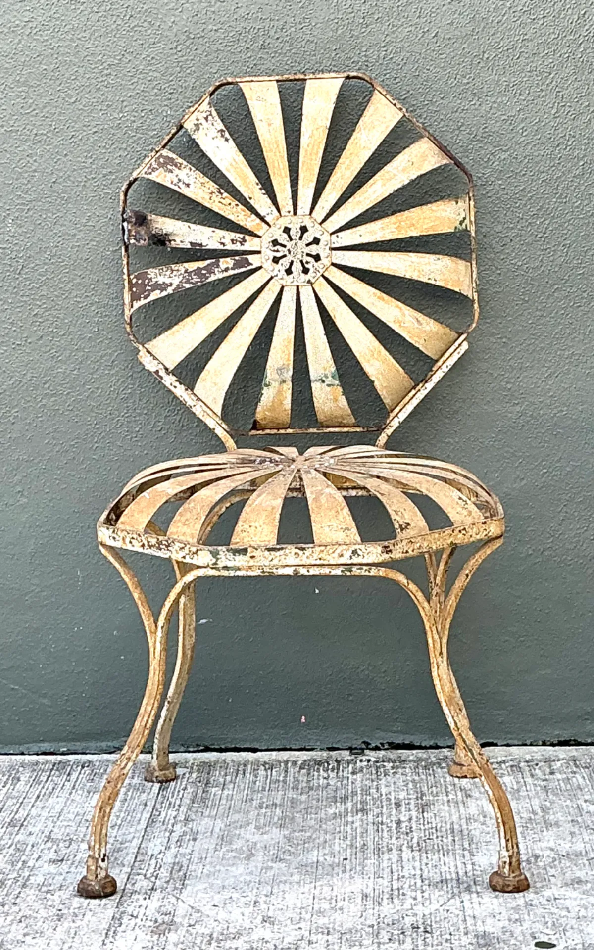 Vintage Heavily Distressed Francois Carre Sunburst Metal Chair — additional photo 2