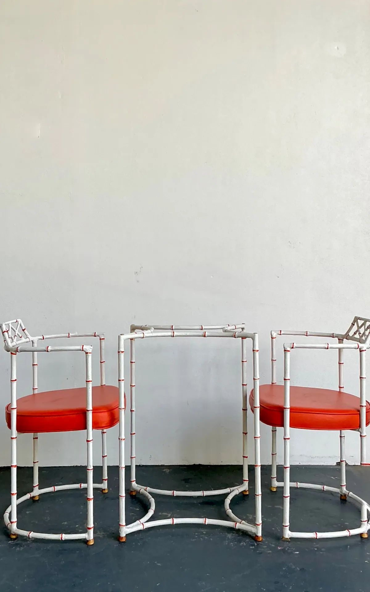 Vintage Faux Metal Bamboo Patio Hollywood Chairs and Table Set — additional photo 7