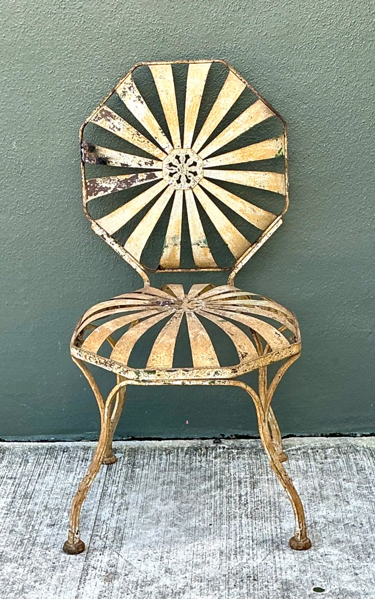 Vintage Heavily Distressed Francois Carre Sunburst Metal Chair — additional photo 7