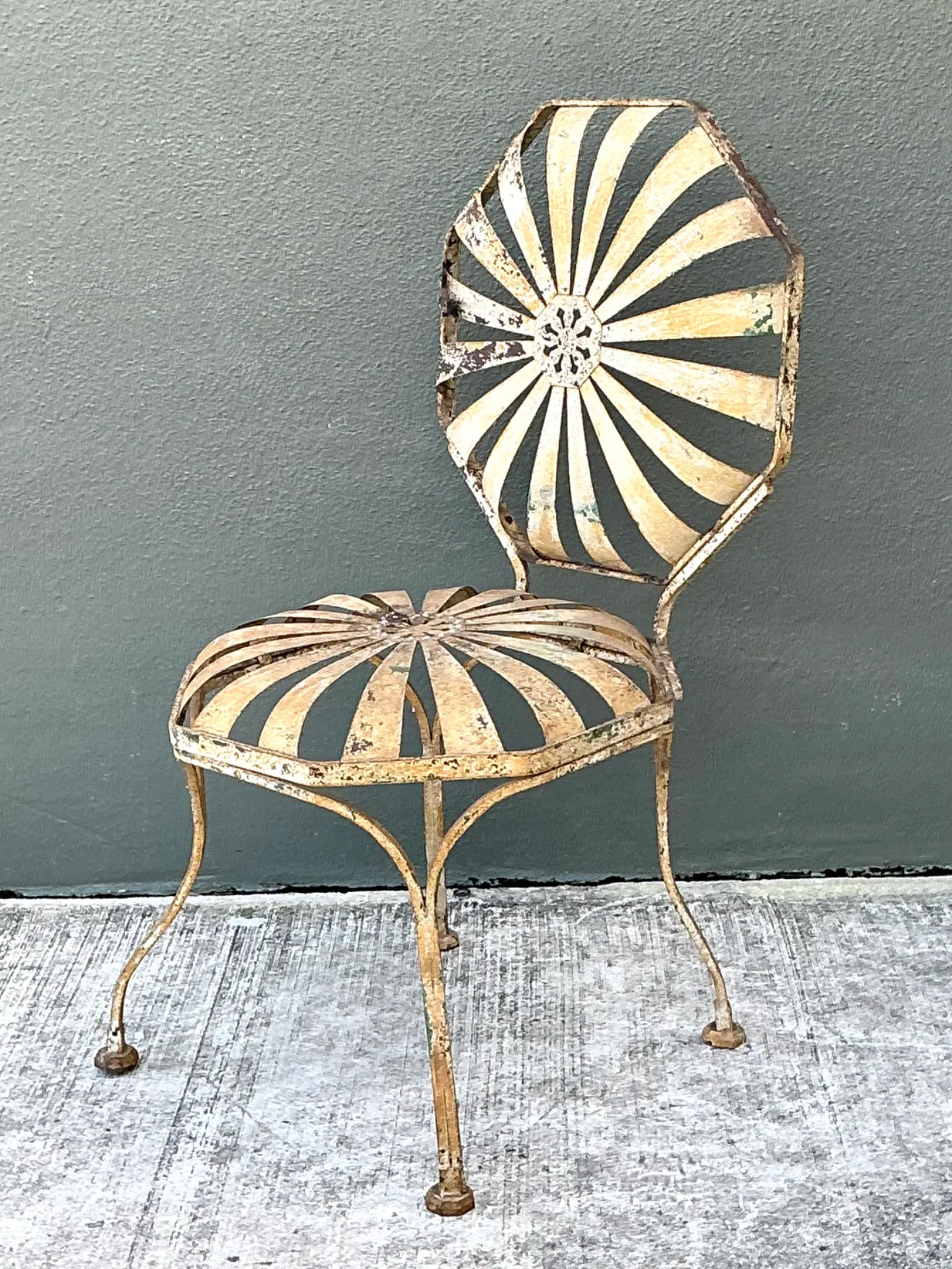 Vintage Heavily Distressed Francois Carre Sunburst Metal Chair — additional photo 1
