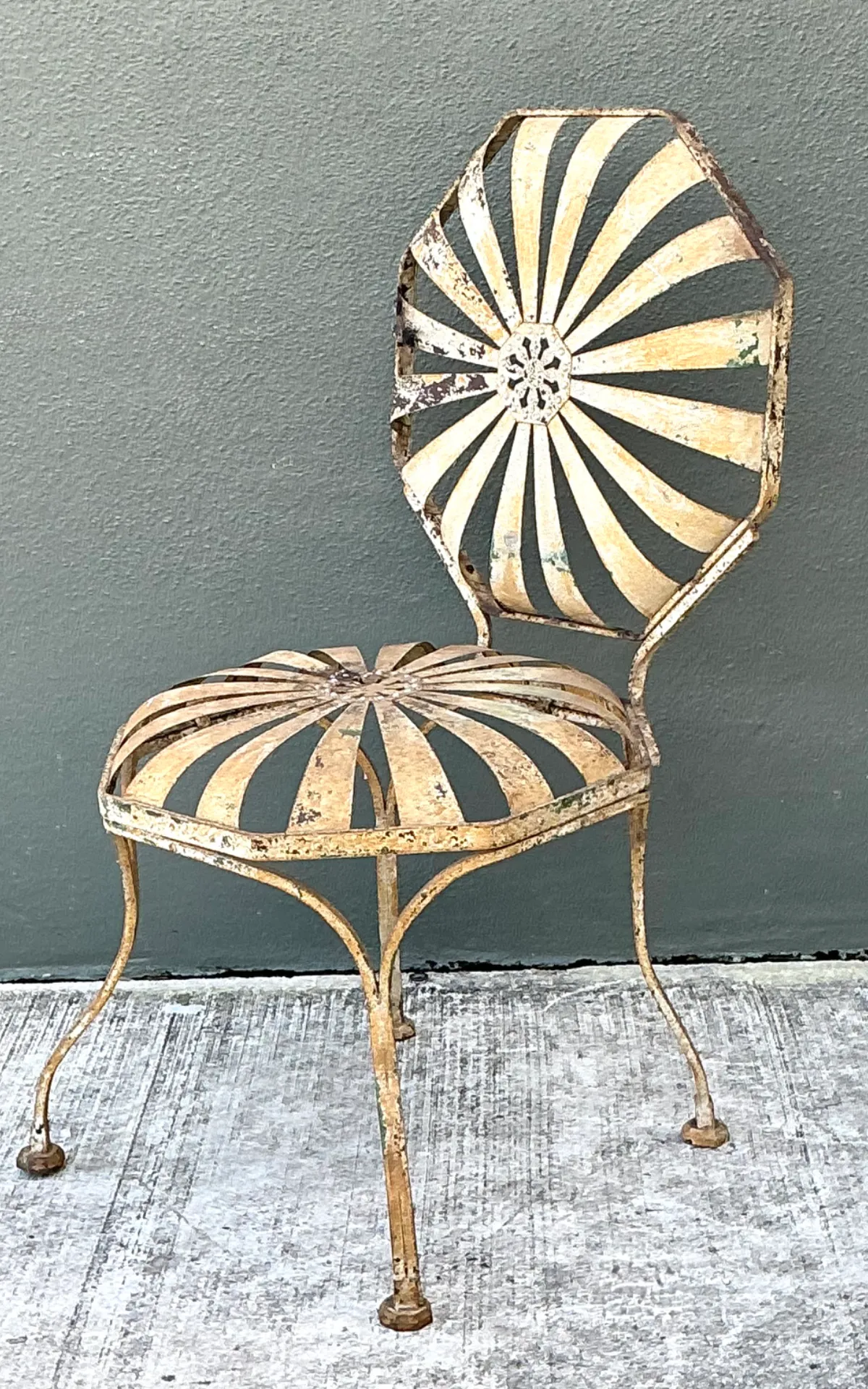 Vintage Heavily Distressed Francois Carre Sunburst Metal Chair — additional photo 1