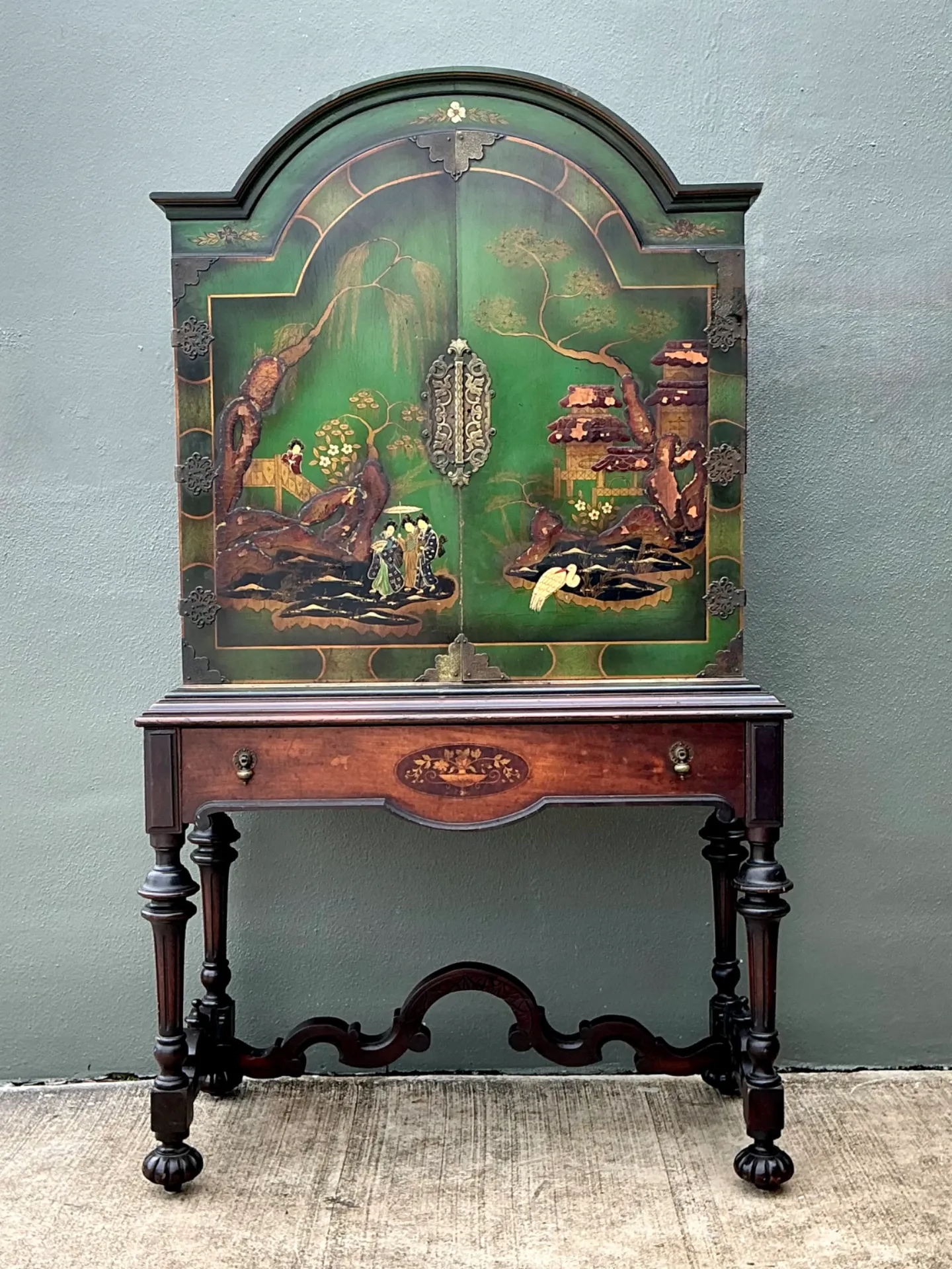 Vintage Distressed Chinoiserie Wood Cabinet — additional photo 3