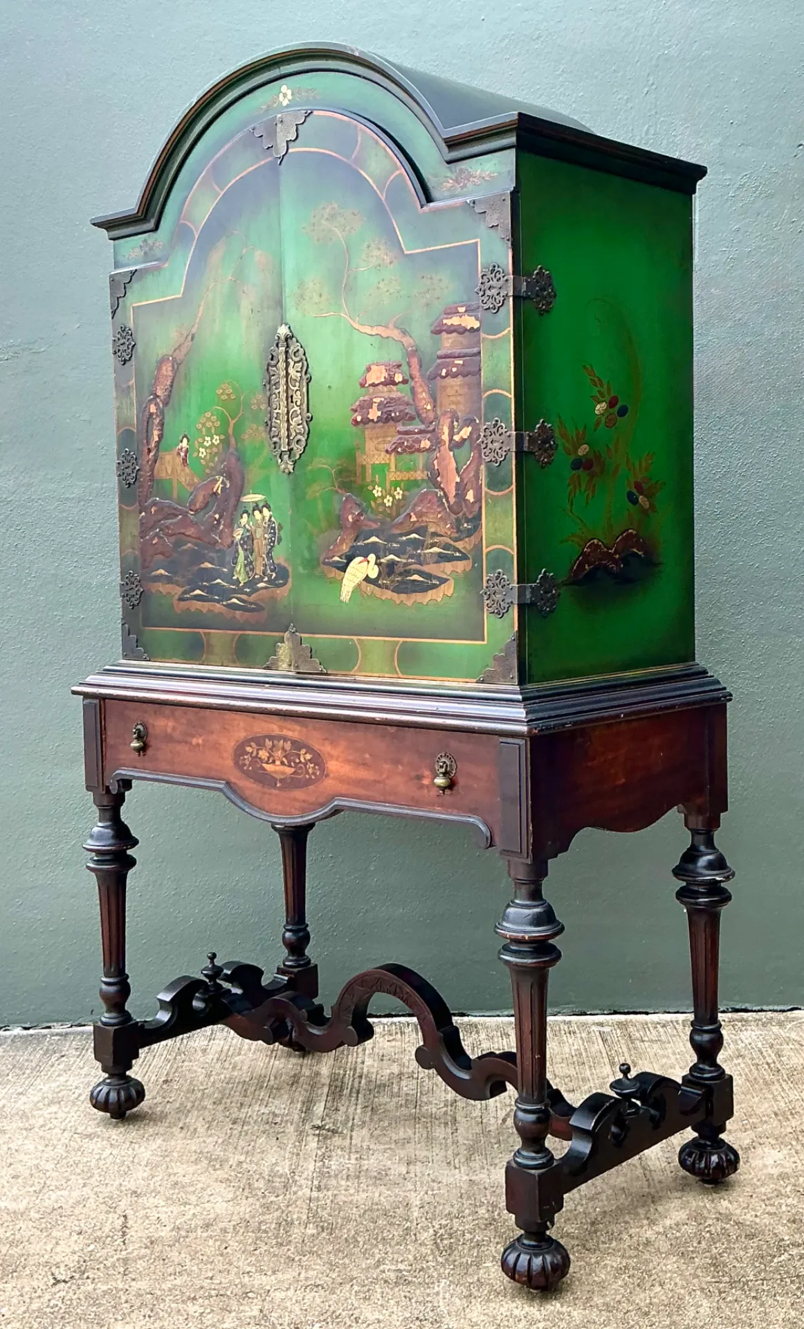 Vintage Distressed Chinoiserie Wood Cabinet — additional photo 1