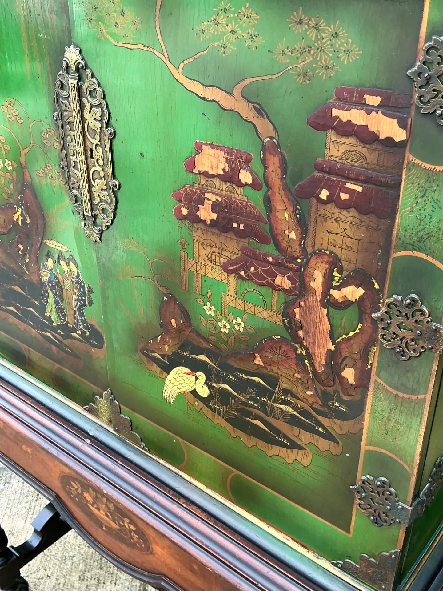 Vintage Distressed Chinoiserie Wood Cabinet — additional photo 4