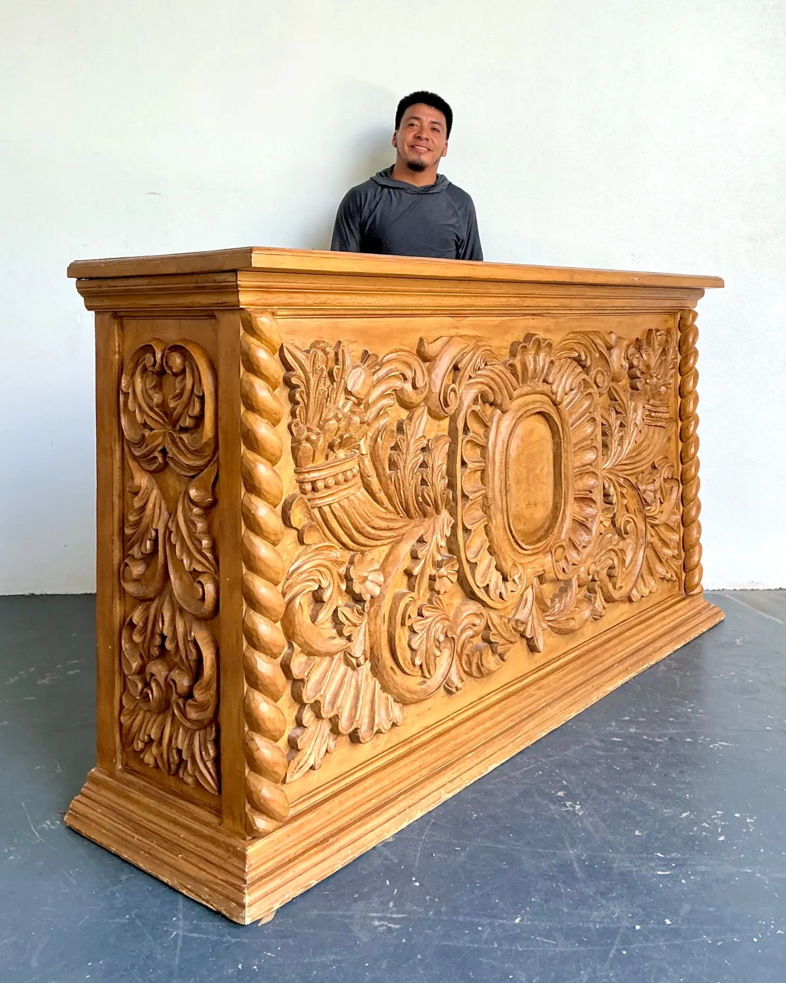 Vintage Ornate Wood Carved Dry Bar — additional photo 1