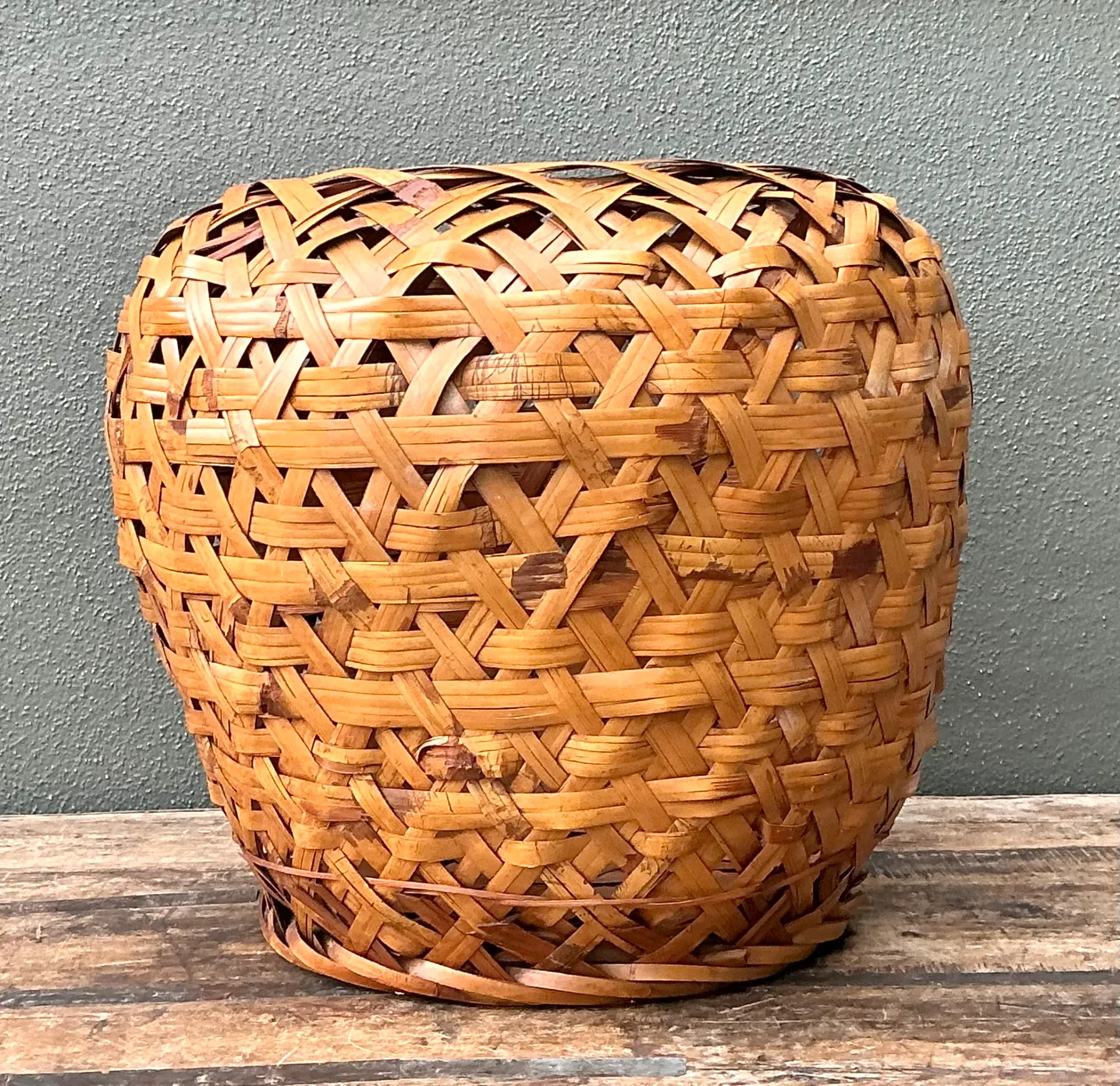 Vintage Woven Rattan Floor Basket — additional photo 2