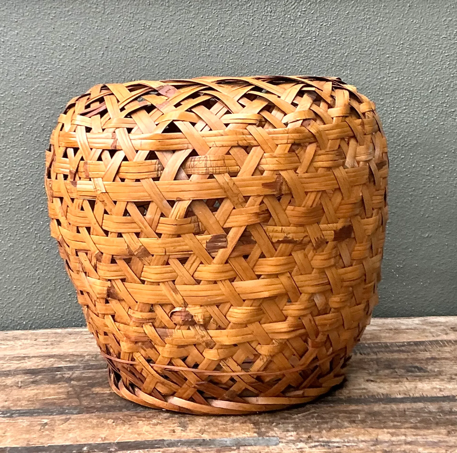 Vintage Woven Rattan Floor Basket — additional photo 1