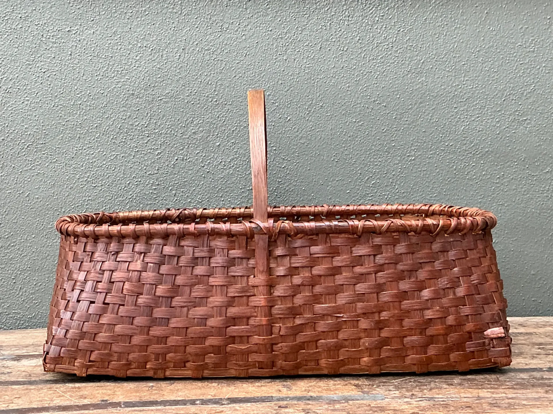 Vintage Woven Rattan Shaker Basket with Handle — additional photo 1