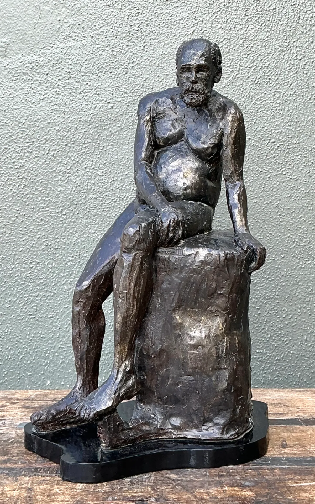 Vintage Bronzed Terracotta Seated Male Sculpture — additional photo 6