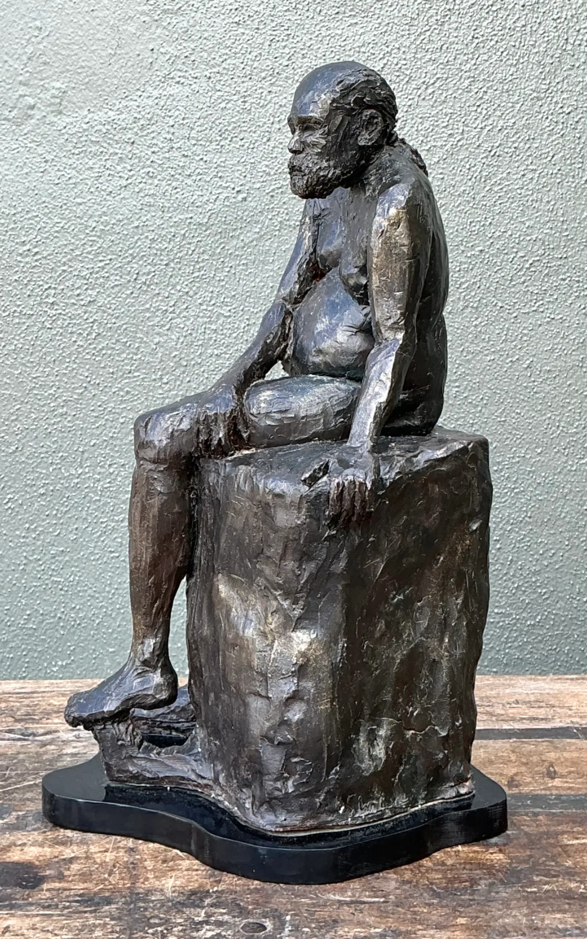Vintage Bronzed Terracotta Seated Male Sculpture — additional photo 7
