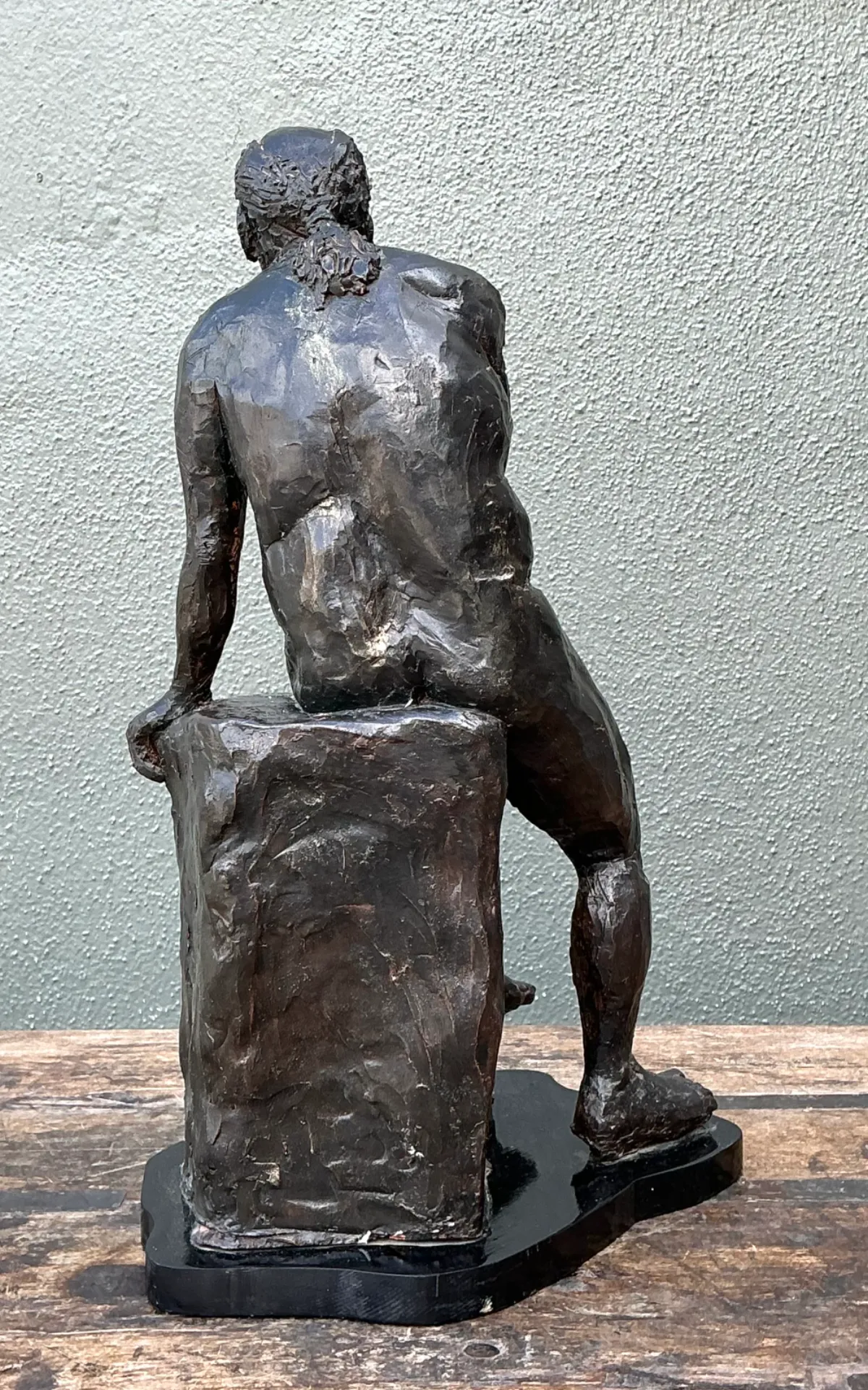 Vintage Bronzed Terracotta Seated Male Sculpture — additional photo 3