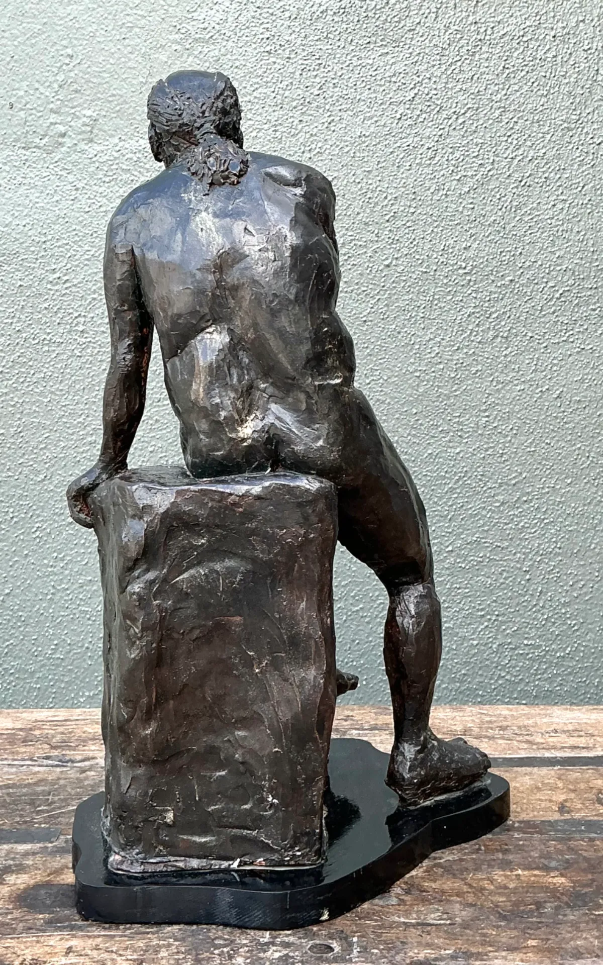 Vintage Bronzed Terracotta Seated Male Sculpture — additional photo 1