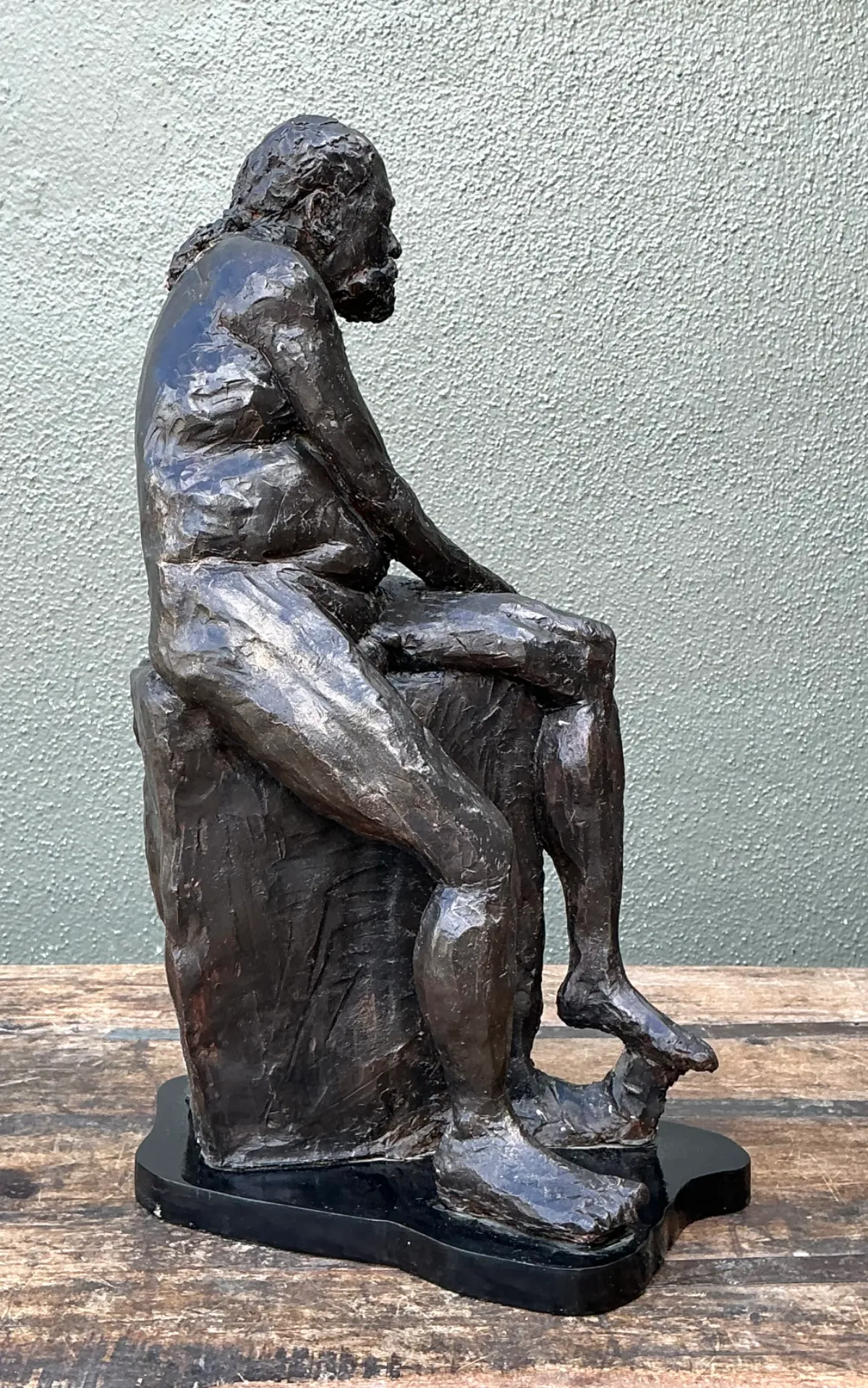 Vintage Bronzed Terracotta Seated Male Sculpture — additional photo 5