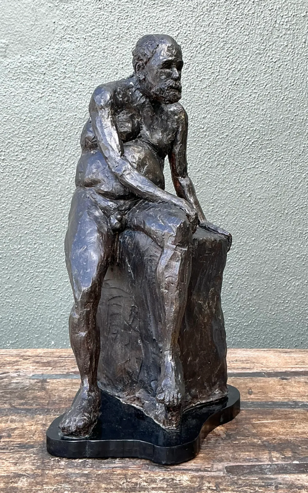 Vintage Bronzed Terracotta Seated Male Sculpture — additional photo 8