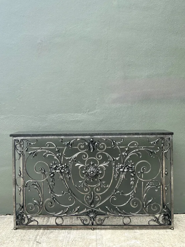 Vintage Wrought Iron Scroll Console Table — additional photo 1