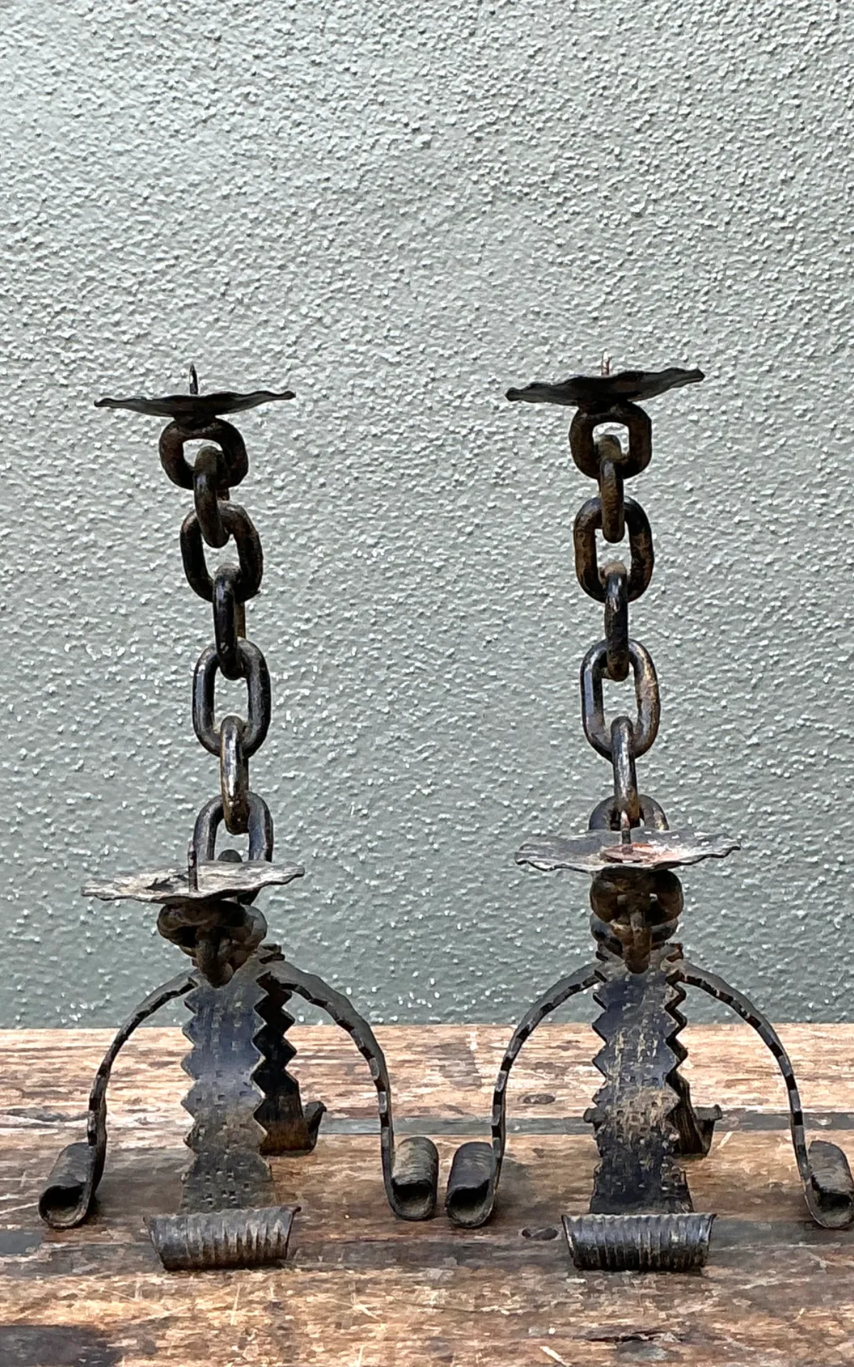Vintage Wrought Iron Chain Candle Holders — additional photo 1