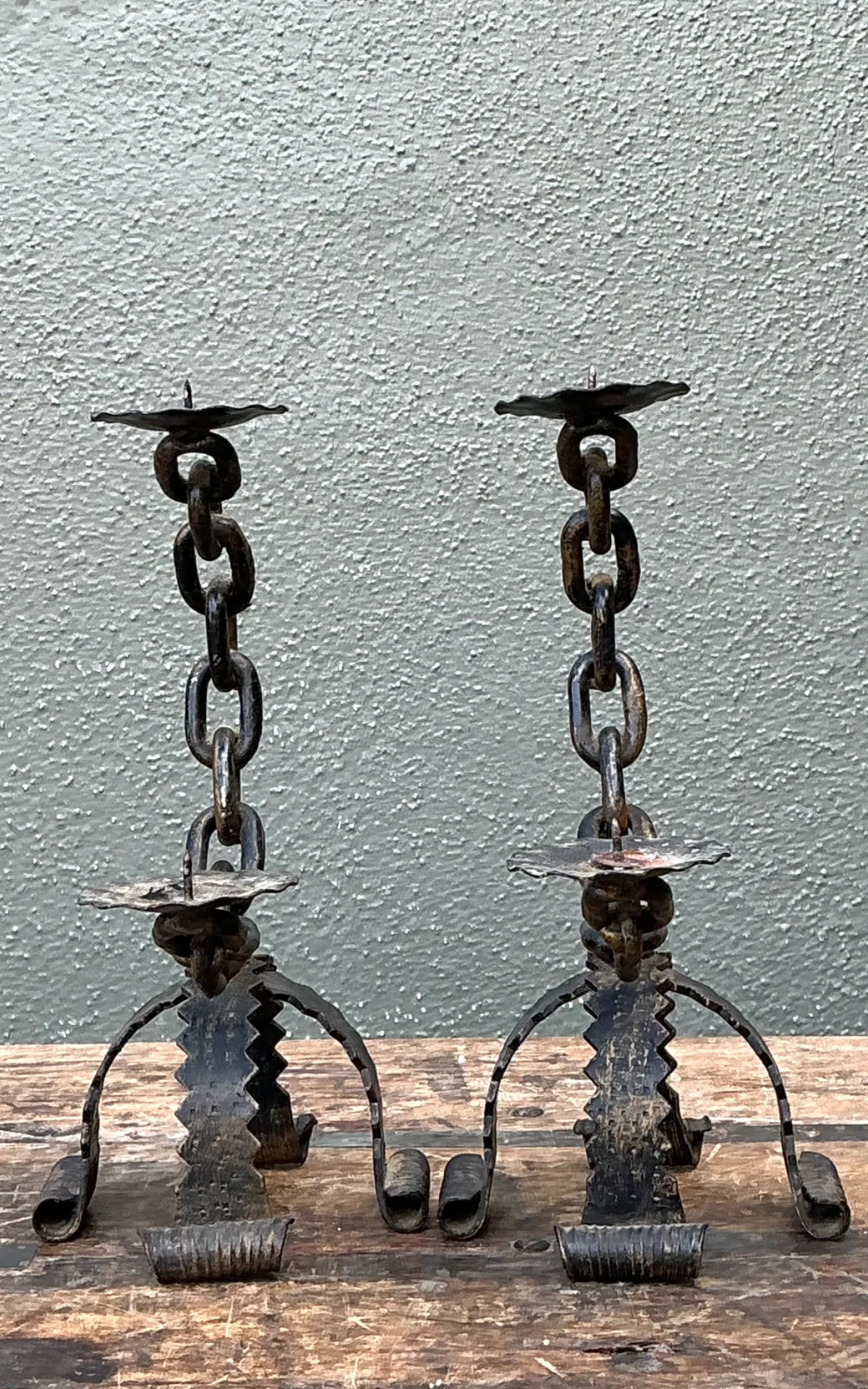 Vintage Wrought Iron Chain Candle Holders — additional photo 6