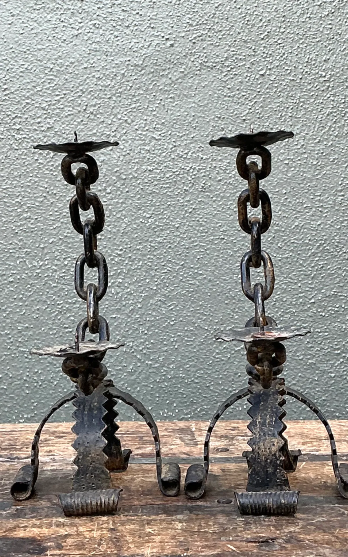 Vintage Wrought Iron Chain Candle Holders — additional photo 8