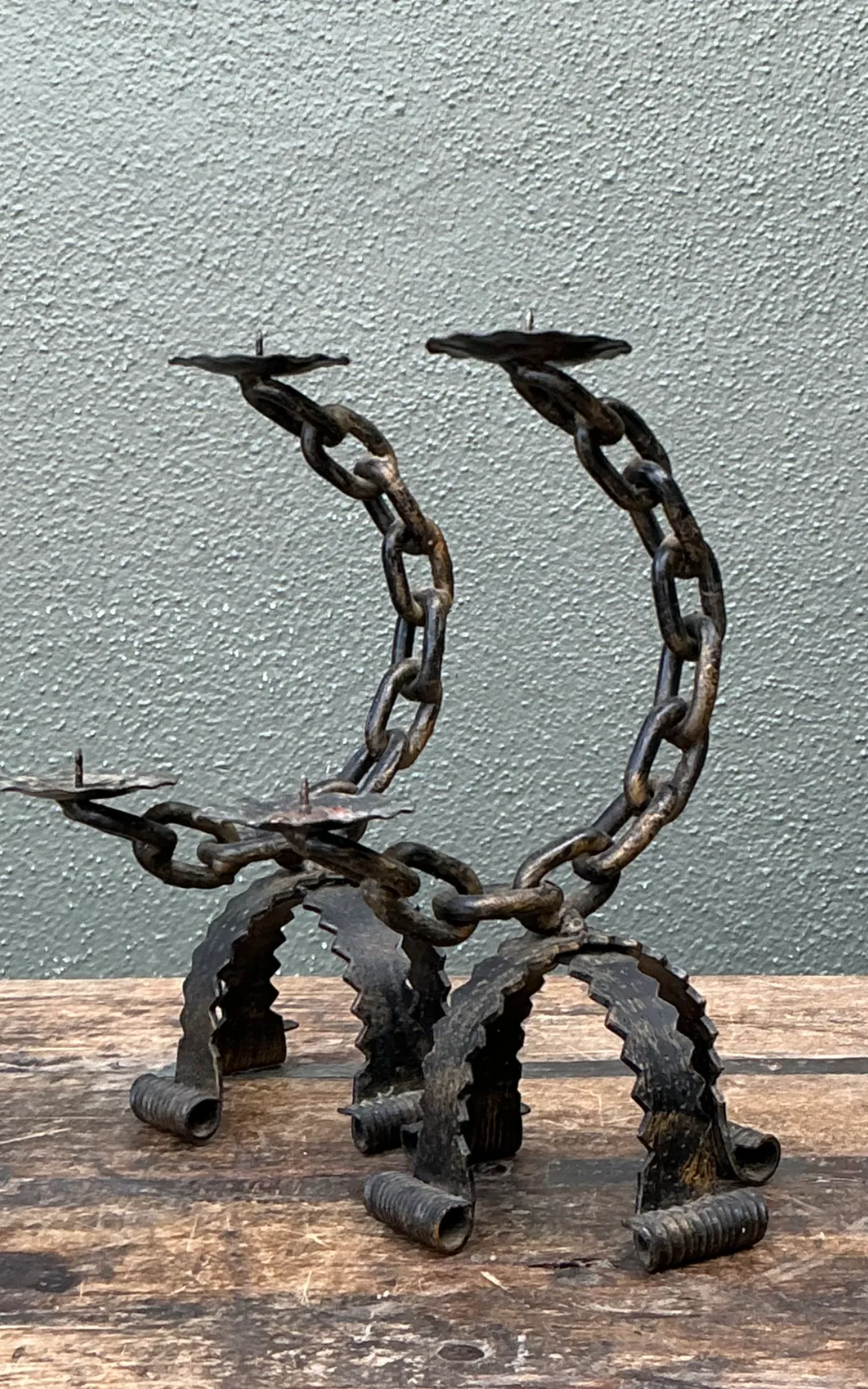 Vintage Wrought Iron Chain Candle Holders — additional photo 4