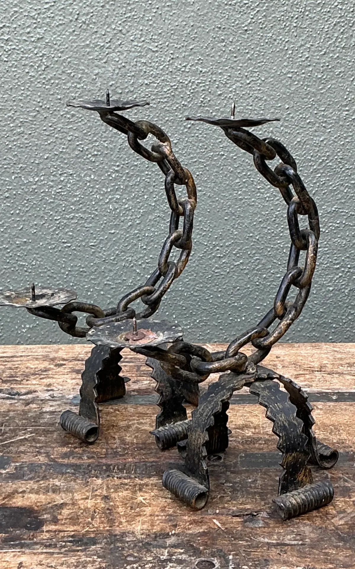 Vintage Wrought Iron Chain Candle Holders — additional photo 5