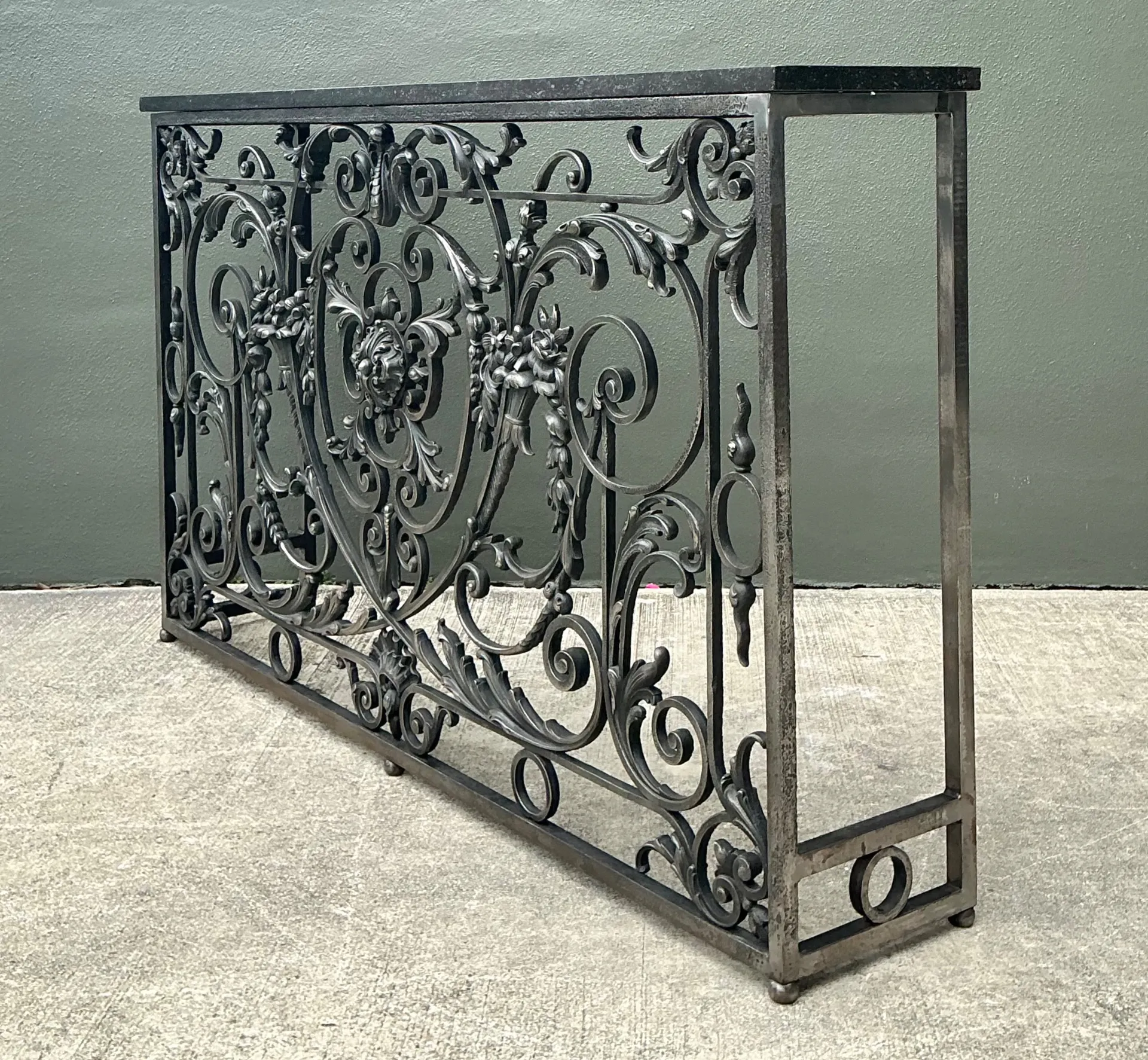 Vintage Wrought Iron Scroll Console Table — additional photo 2