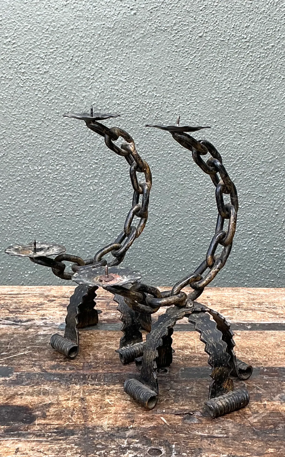 Vintage Wrought Iron Chain Candle Holders — additional photo 7