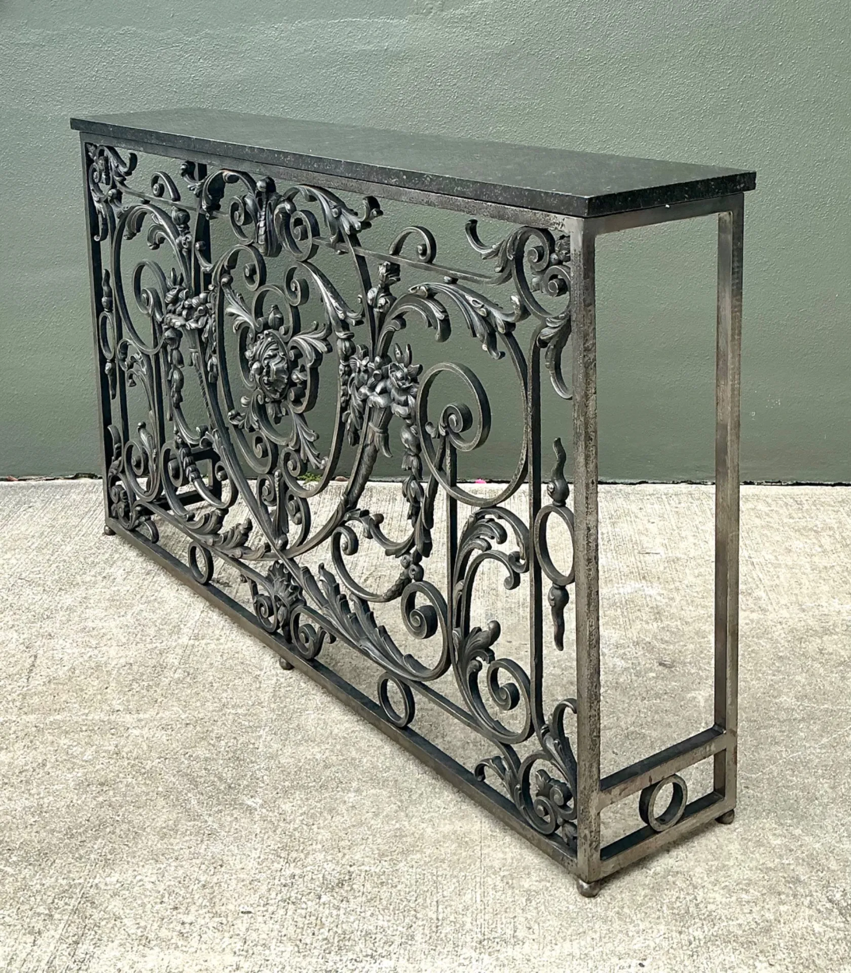 Vintage Wrought Iron Scroll Console Table — additional photo 5