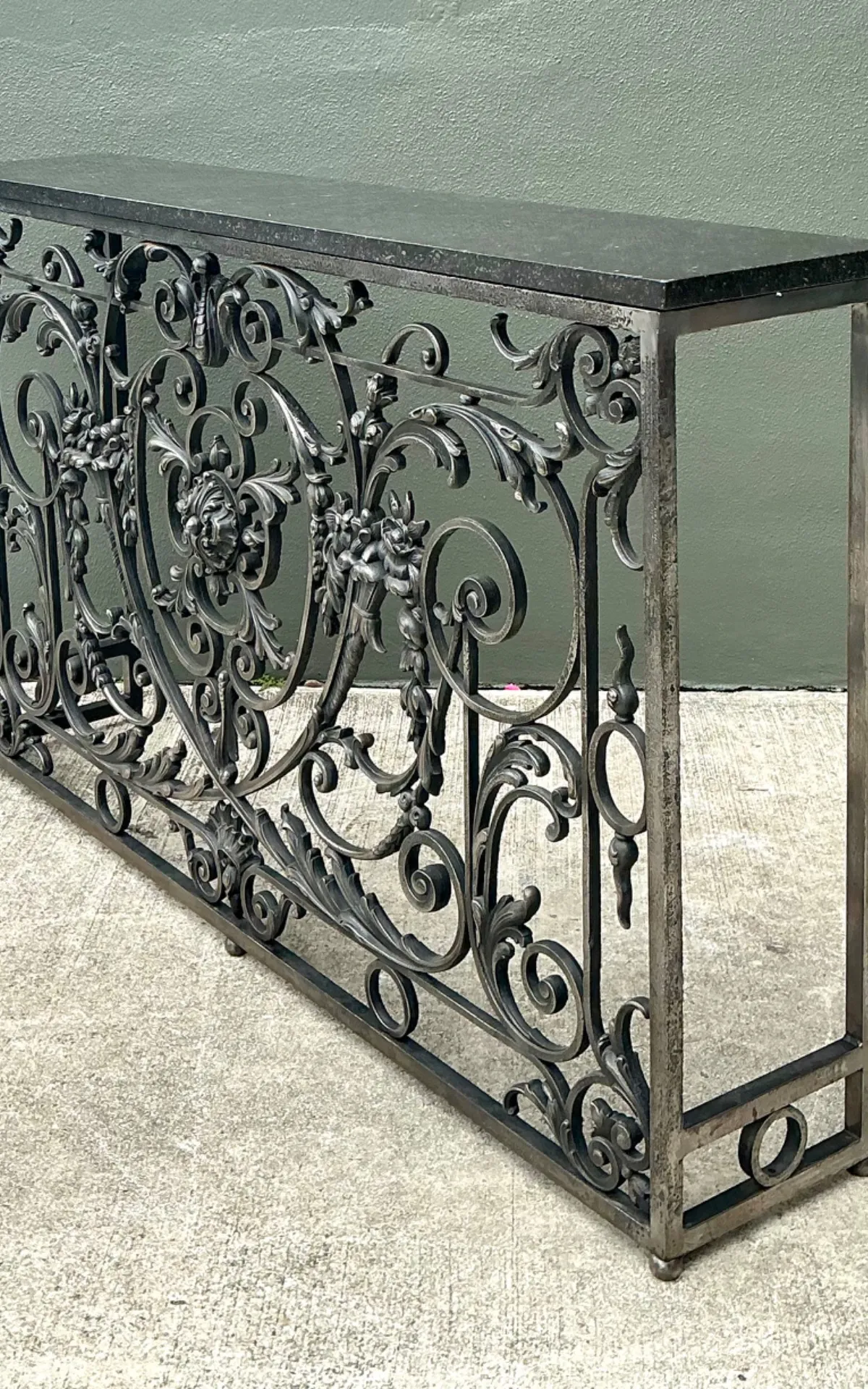 Vintage Wrought Iron Scroll Console Table — additional photo 5