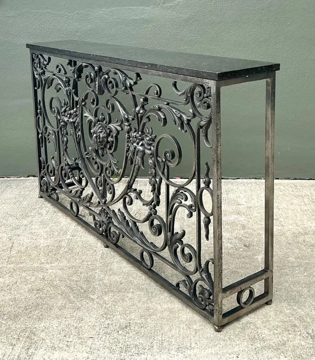 Vintage Wrought Iron Scroll Console Table — additional photo 5