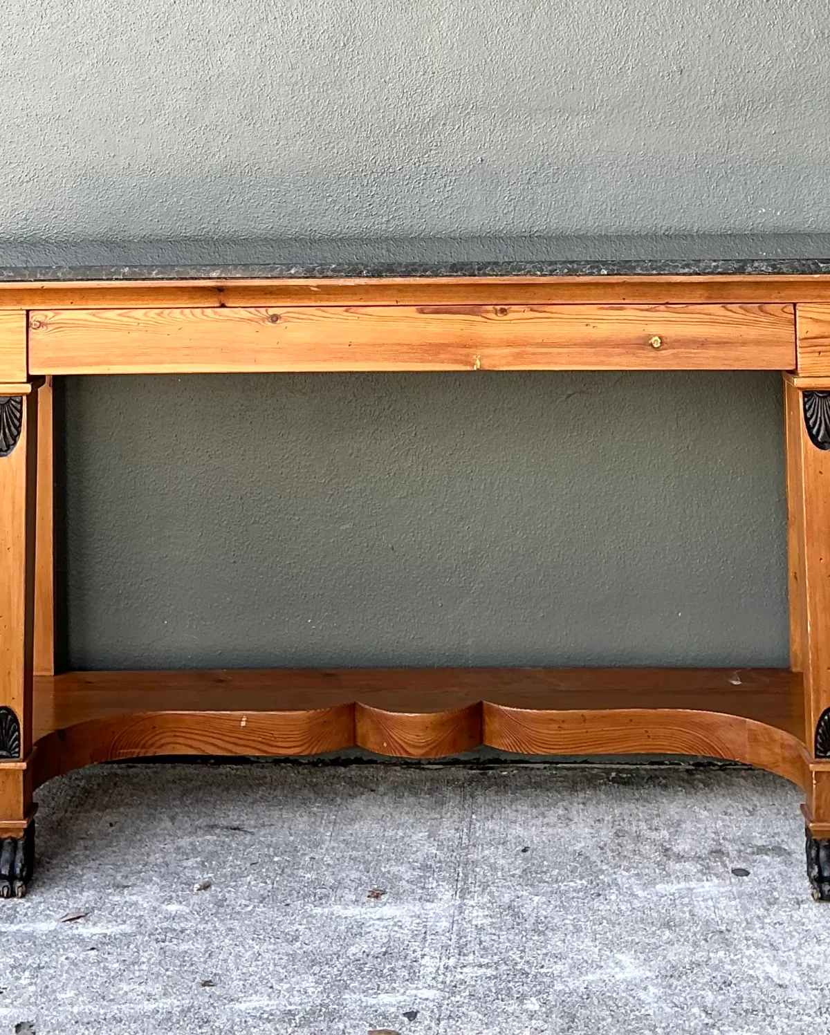 Vintage William Switzer Carved Wood Console with Stone Top — additional photo 5