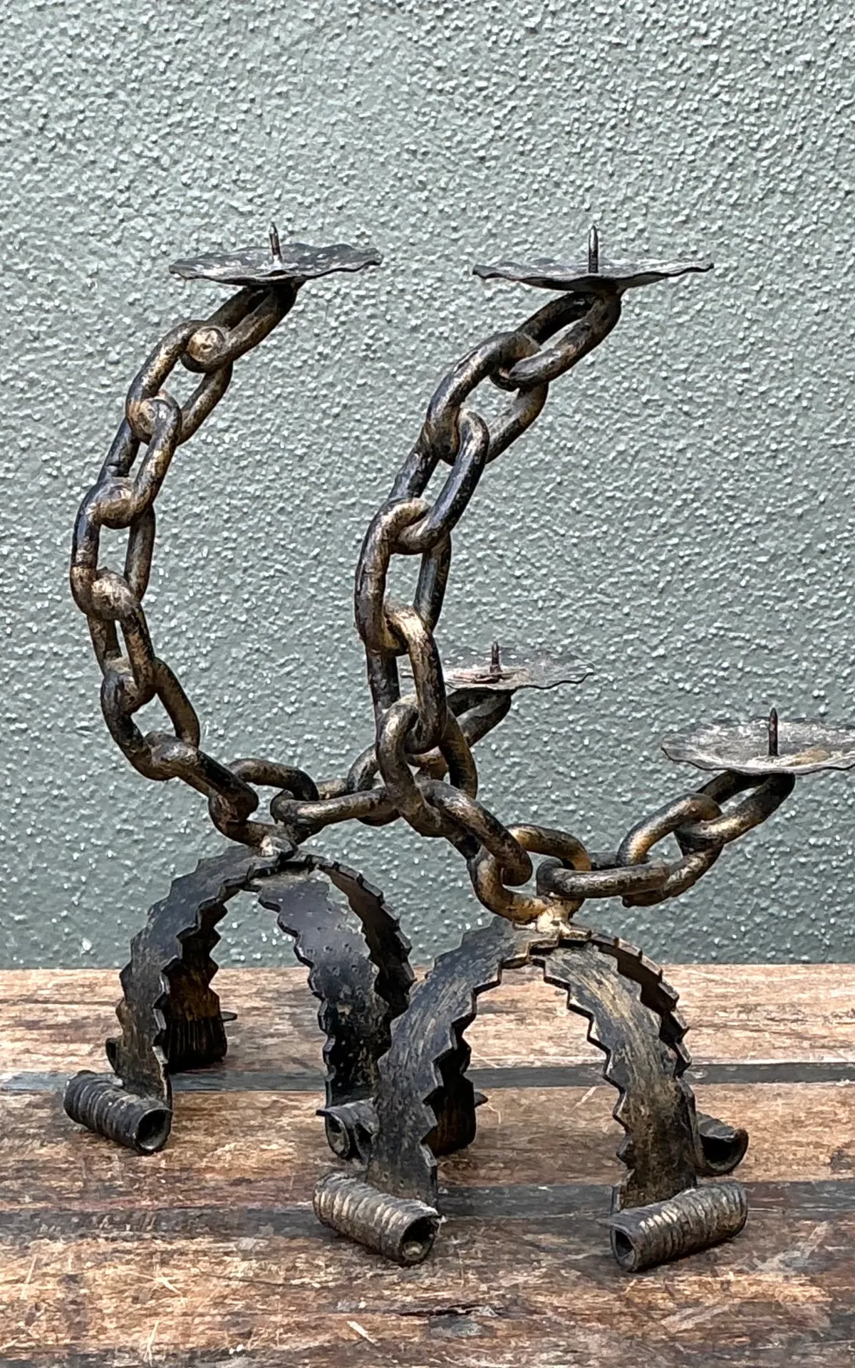 Vintage Wrought Iron Chain Candle Holders — additional photo 3