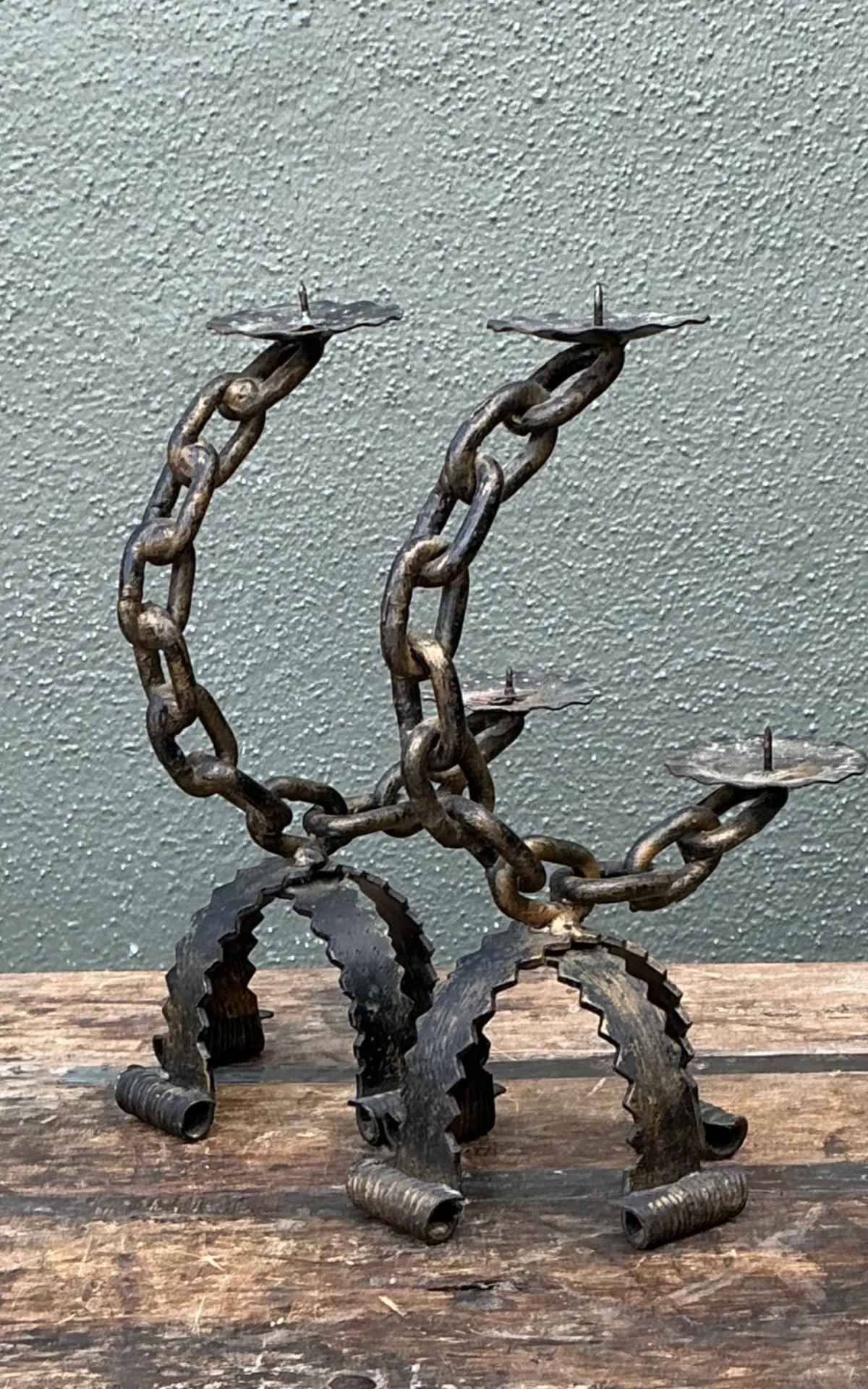 Vintage Wrought Iron Chain Candle Holders — additional photo 2