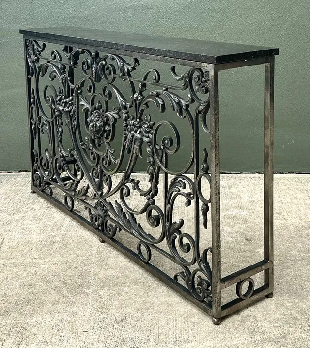 Vintage Wrought Iron Scroll Console Table — additional photo 7