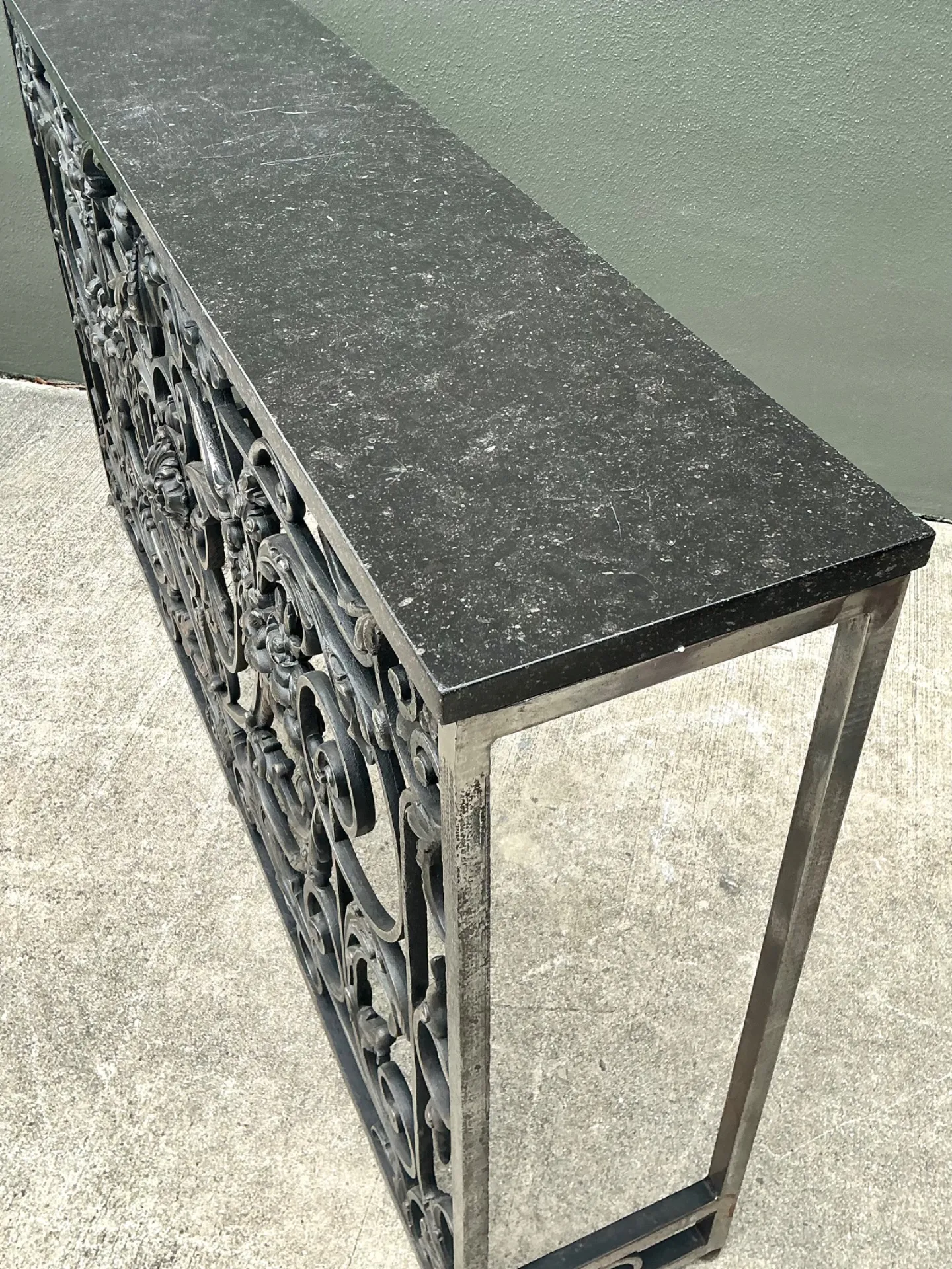Vintage Wrought Iron Scroll Console Table — additional photo 3