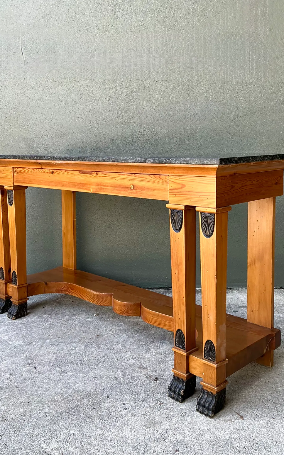 Vintage William Switzer Carved Wood Console with Stone Top — additional photo 8