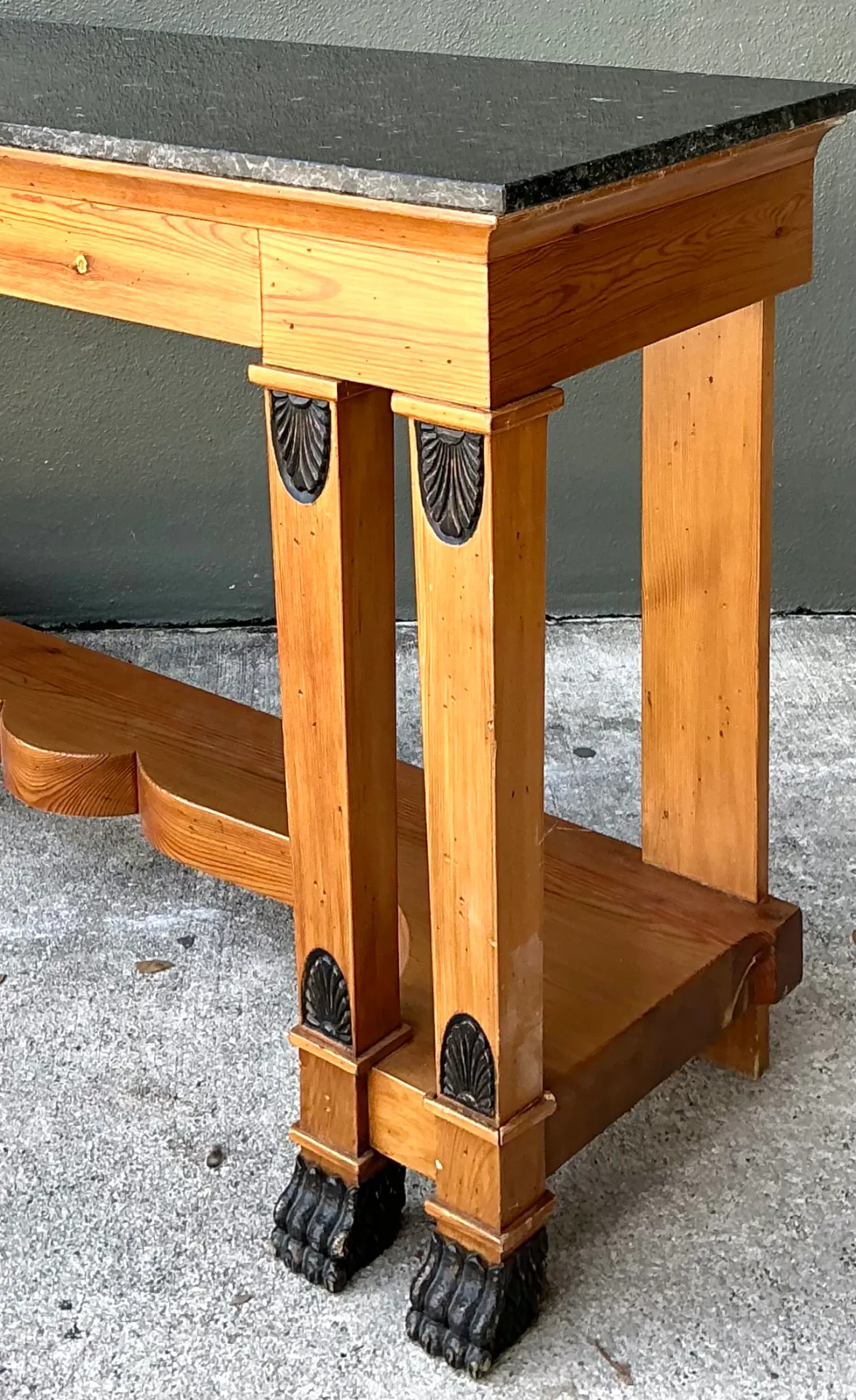 Vintage William Switzer Carved Wood Console with Stone Top — additional photo 6