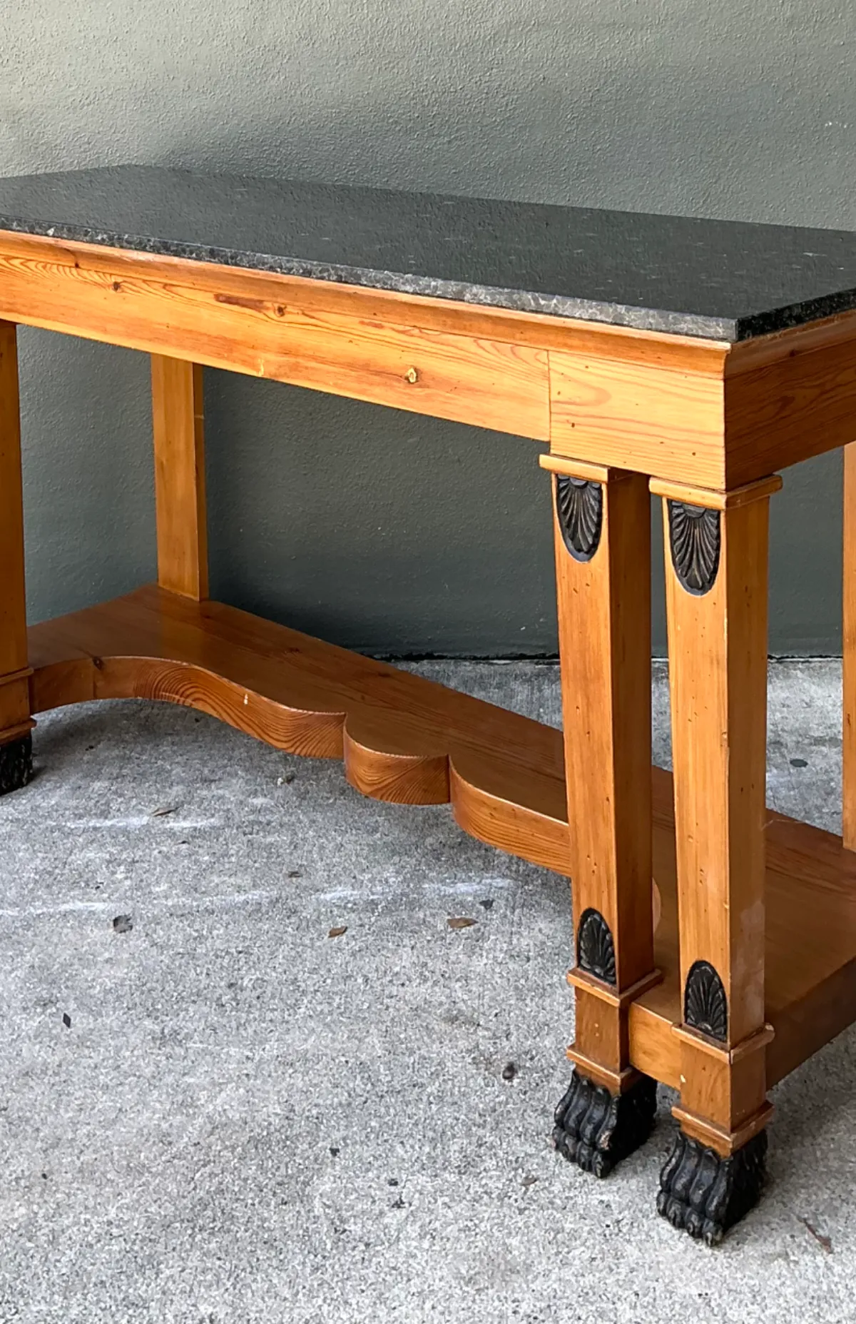 Vintage William Switzer Carved Wood Console with Stone Top — additional photo 3