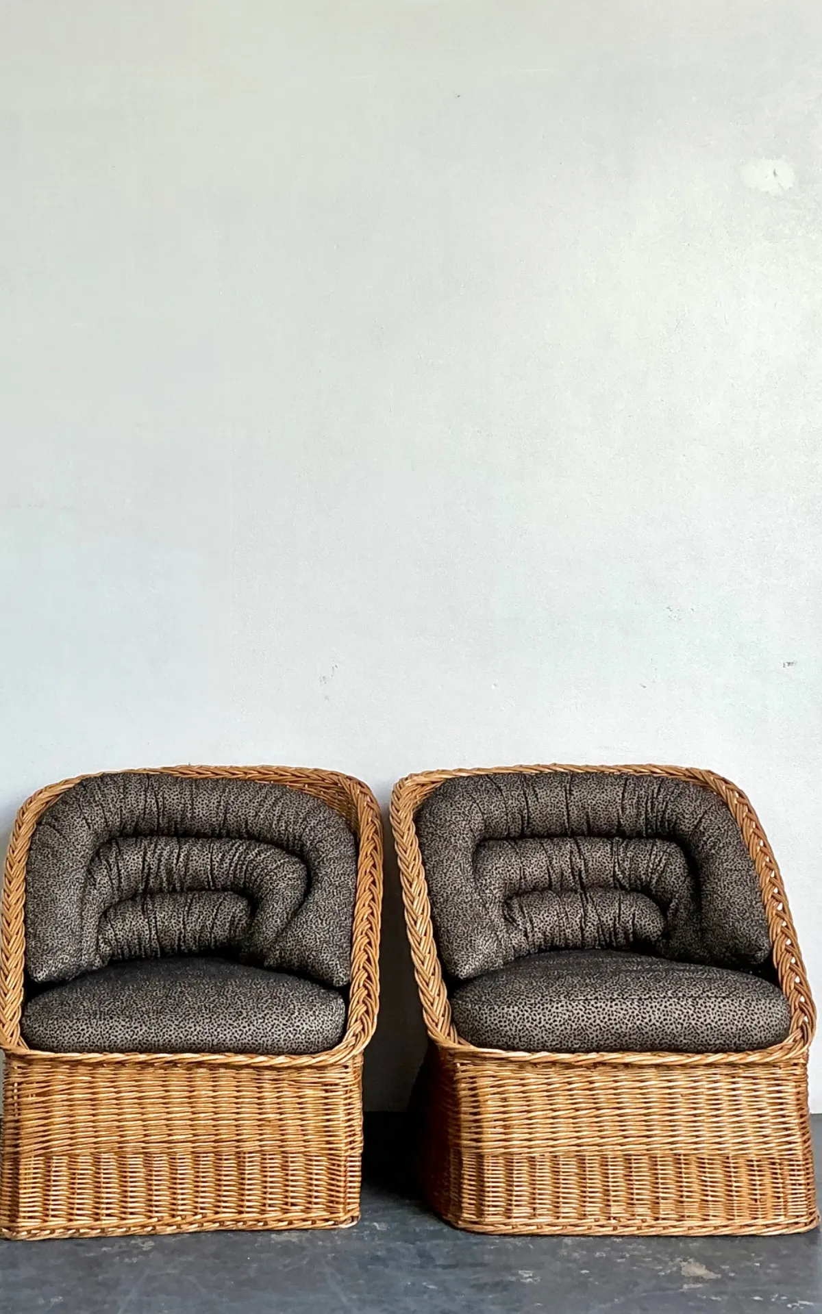 Vintage Woven Rattan Lounge Chairs - A Pair - Wicker, 30.25W x 30.25H — additional photo 4