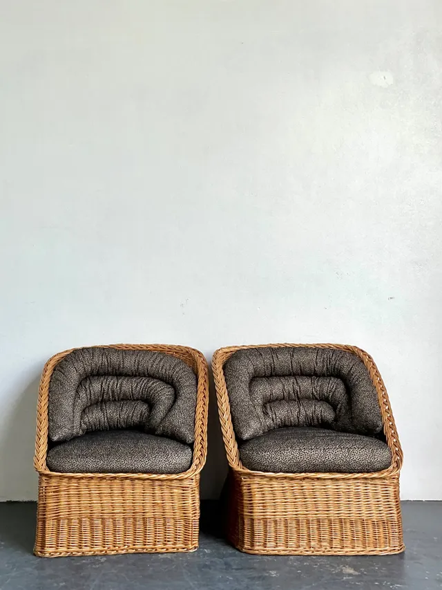 Vintage Woven Rattan Lounge Chairs - A Pair - Wicker, 30.25W x 30.25H — additional photo 4